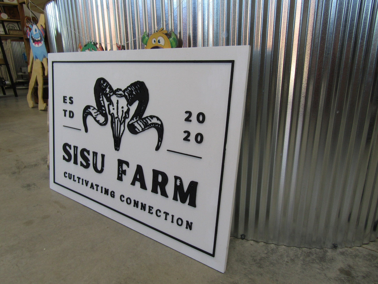 Custom Wooden Sign Ram Farm Sign Commerical Signage Your Logo Skull Western Handmade Business Sign 3D Livestock Rectangle Laser Cut Raised