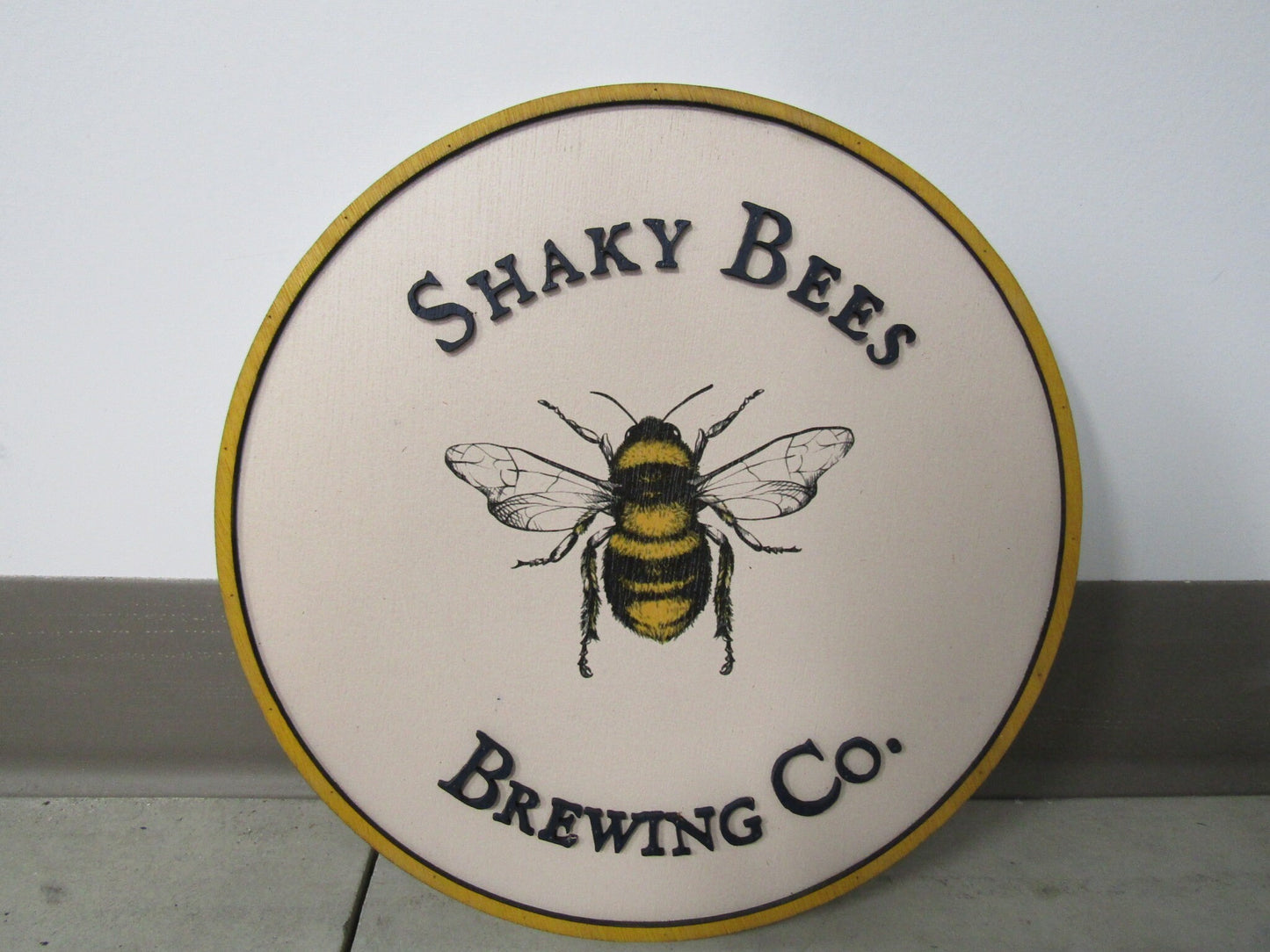Custom Sign Round Brewing Co Business Commerical Signage Bumble Bee Beer Eatery Store Front Entrance Made to Order Logo Wooden Handmade