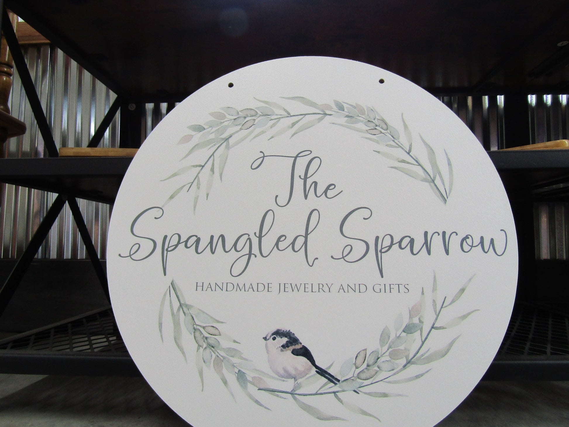Small Business Jewelry Store Sparrow Logo Your Logo Wreath Frame Round Hanging Sign Booth Custom Personalized Wall Art Color Wood Print