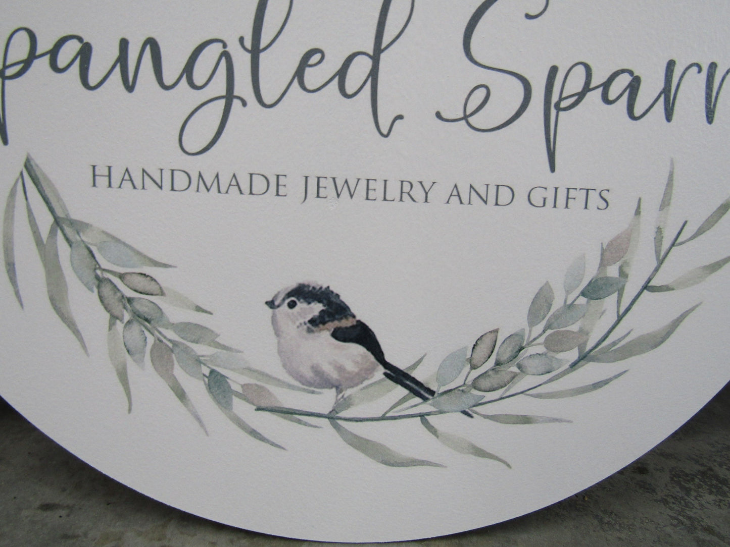 Small Business Jewelry Store Sparrow Logo Your Logo Wreath Frame Round Hanging Sign Booth Custom Personalized Wall Art Color Wood Print