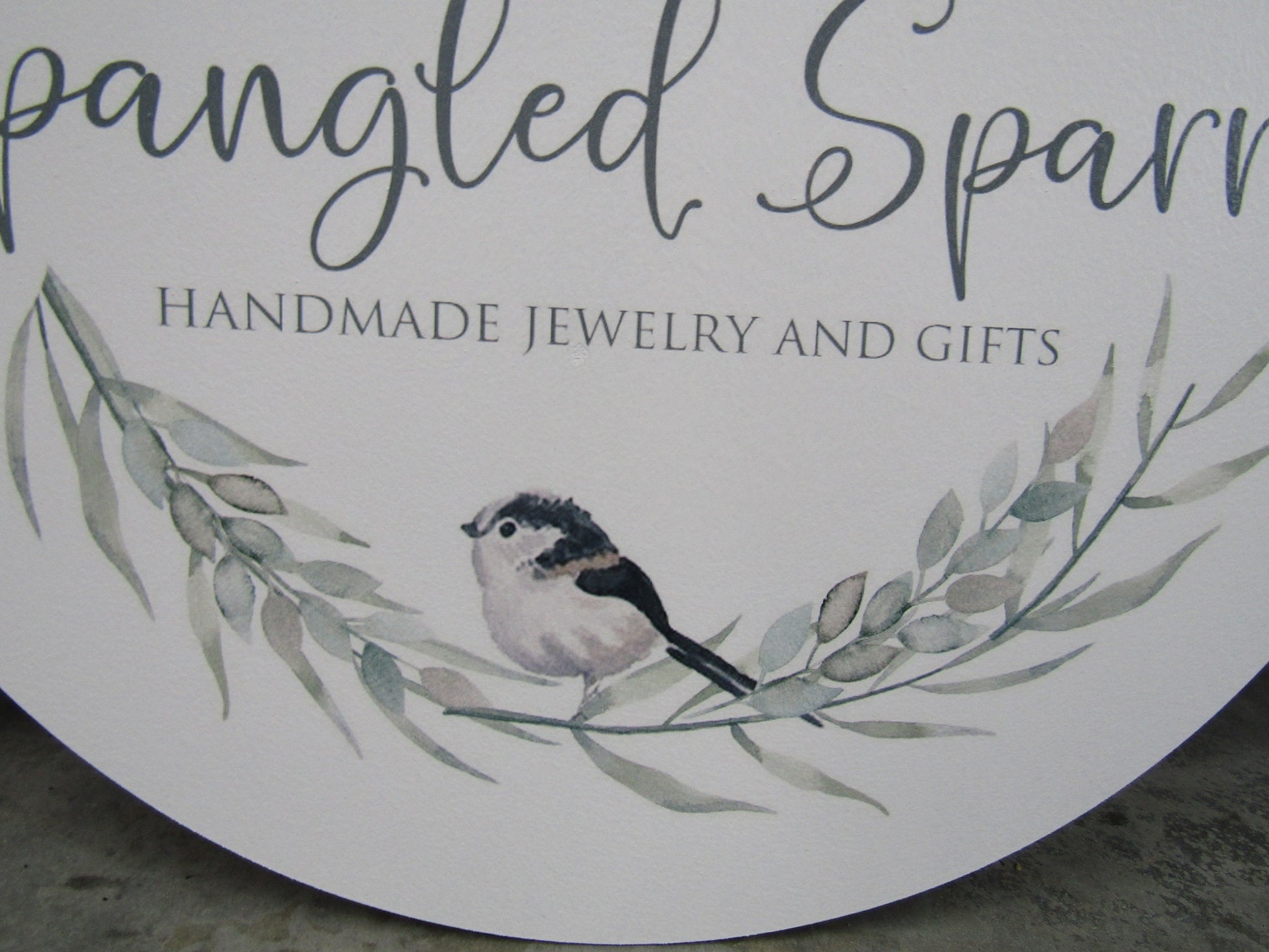 Small Business Jewelry Store Sparrow Logo Your Logo Wreath Frame Round Hanging Sign Booth Custom Personalized Wall Art Color Wood Print