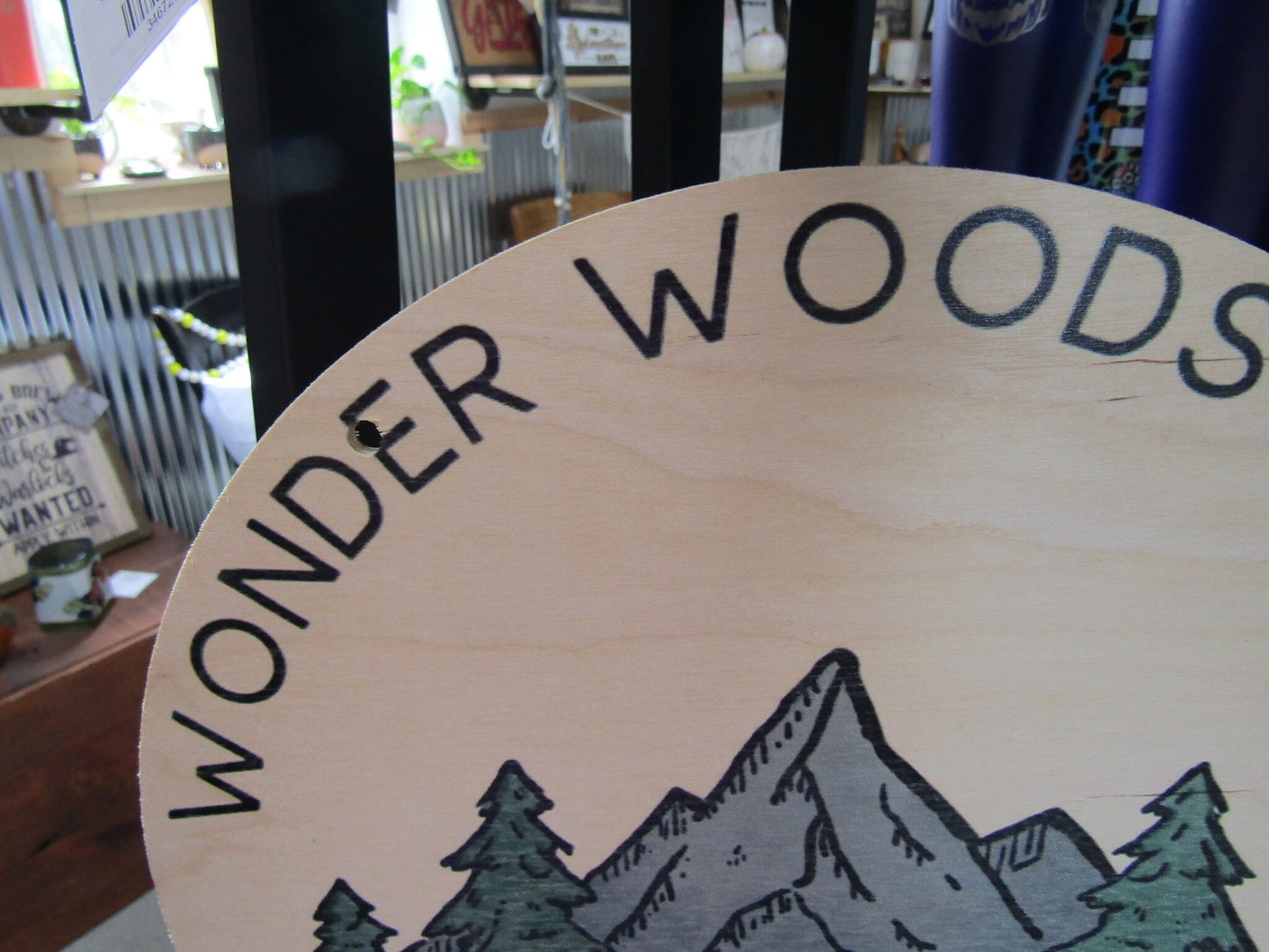 Small Business Crafts Crafter Outdoors Logo Round Hanging Sign Booth Custom Personalized Wall Art Color Wood Print Small Business Mountains