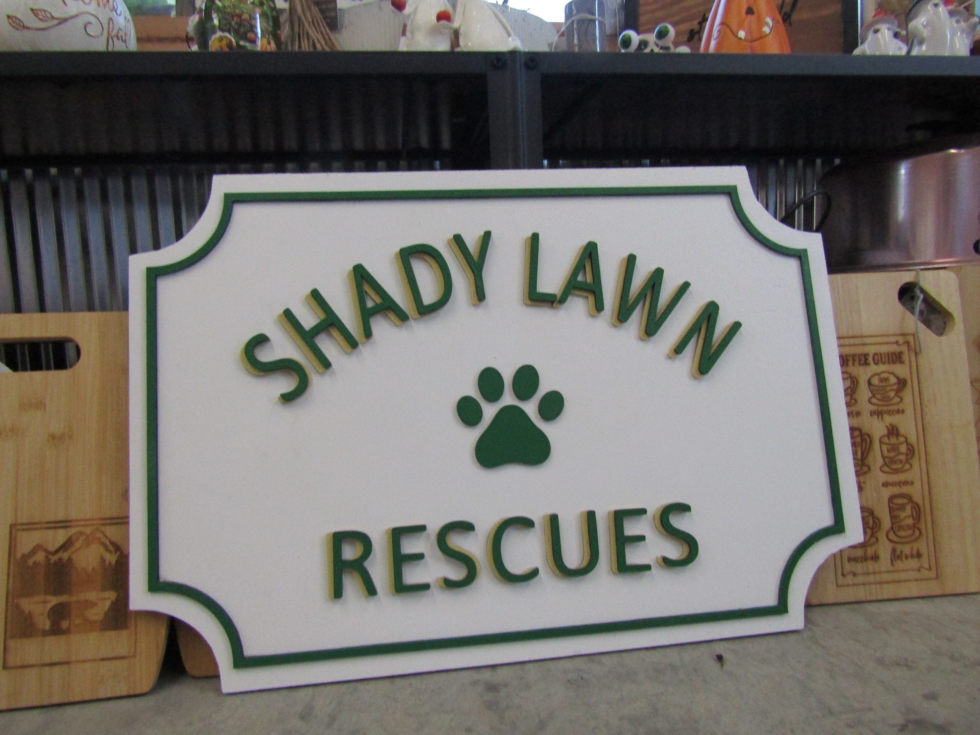 Custom Wooden Sign Animal Rescue Entrance Commerical Signage Paw Print Your Logo Business Name Personalized Raised 3D Letters Handmade