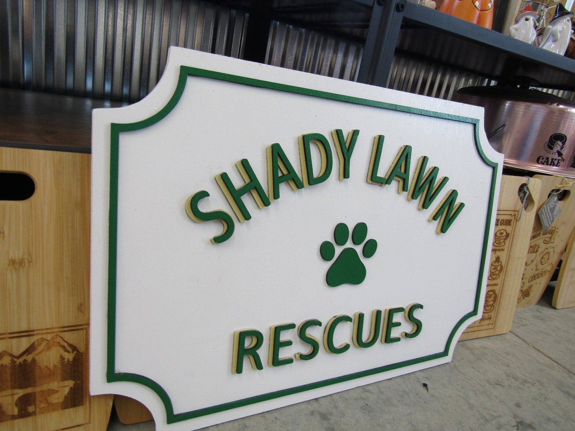 Custom Wooden Sign Animal Rescue Entrance Commerical Signage Paw Print Your Logo Business Name Personalized Raised 3D Letters Handmade