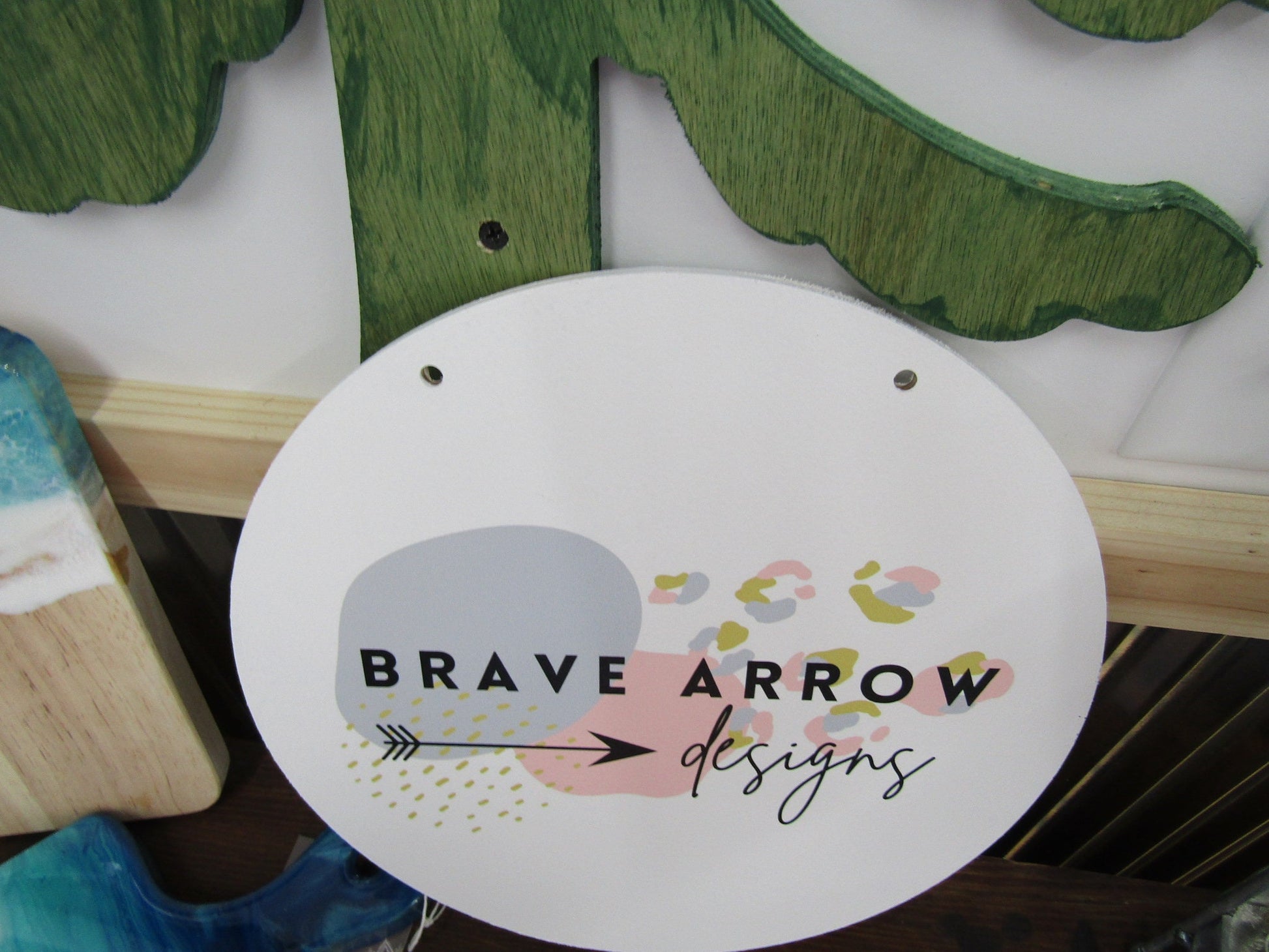 Custom Wooden Lightweight Sign Commerical Signage Pastel Your Logo File Image Design Arrows Cheetah Small Business Wall Door Hanger Print