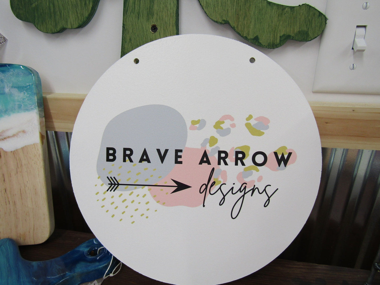Custom Wooden Lightweight Sign Commerical Signage Pastel Your Logo File Image Design Arrows Cheetah Small Business Wall Door Hanger Print