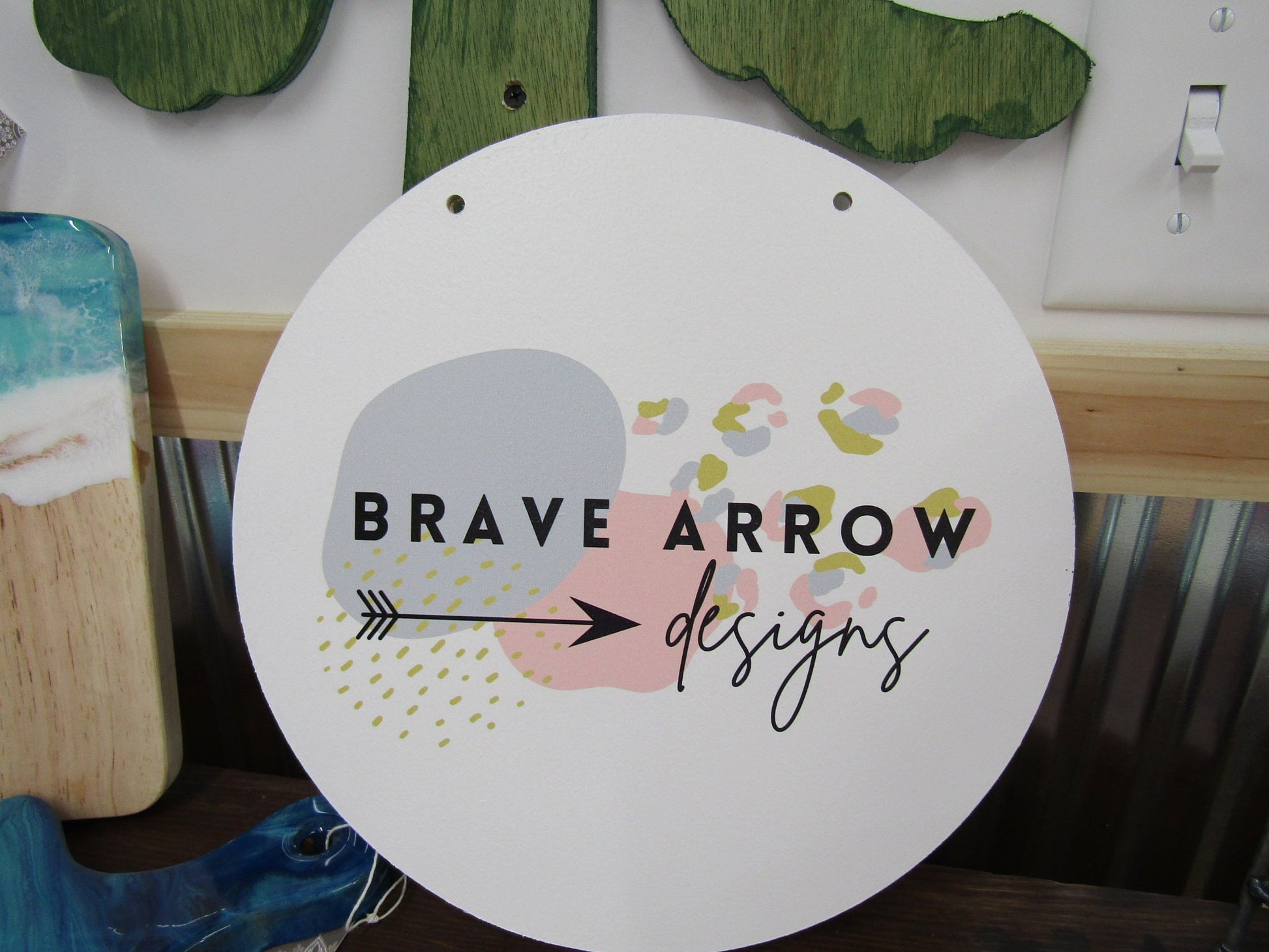 Custom Wooden Lightweight Sign Commerical Signage Pastel Your Logo File Image Design Arrows Cheetah Small Business Wall Door Hanger Print