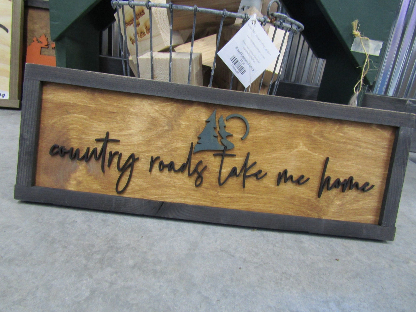 Rustic Primitive Country Roads Take Me Home Music Country Living Farmhouse Camp Home Decor Wall Hanging Cute Pine Moon Land Handmade 3D Sign