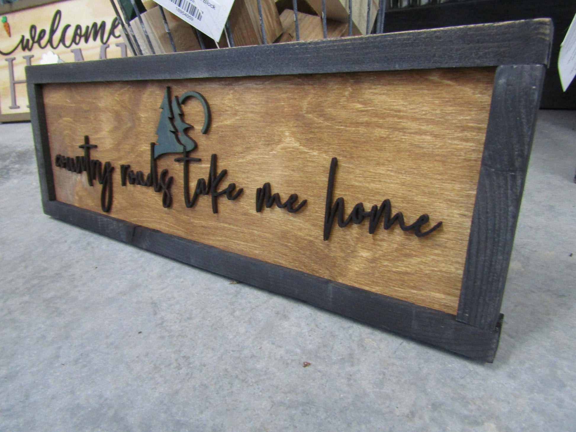 Rustic Primitive Country Roads Take Me Home Music Country Living Farmhouse Camp Home Decor Wall Hanging Cute Pine Moon Land Handmade 3D Sign
