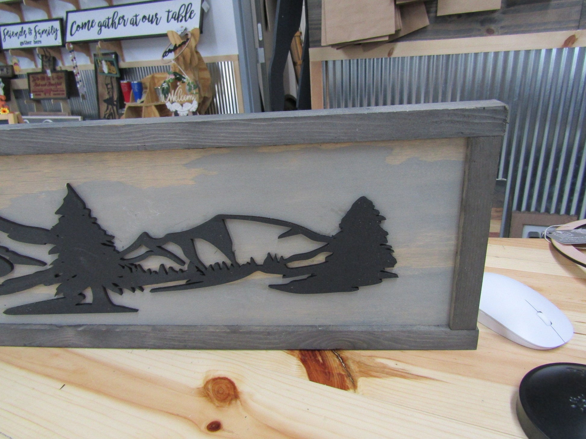 Beautiful handmade 3D laser cut sign for cabin, lake, house, rental property, Home decor, vacation home, campsite, ranch, etc. Perfect for a gift for Christmas, birthday, anniversary Hang it above the couch Mountain, River, Pine Tree, large, signage.