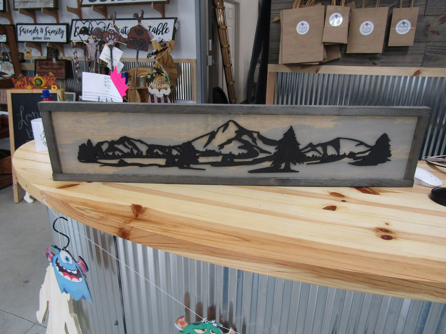 Beautiful handmade 3D laser cut sign for cabin, lake, house, rental property, Home decor, vacation home, campsite, ranch, etc. Perfect for a gift for Christmas, birthday, anniversary Hang it above the couch Mountain, River, Pine Tree, large, signage.