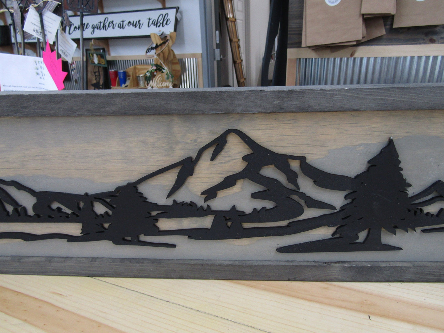 Beautiful handmade 3D laser cut sign for cabin, lake, house, rental property, Home decor, vacation home, campsite, ranch, etc. Perfect for a gift for Christmas, birthday, anniversary Hang it above the couch Mountain, River, Pine Tree, large, signage.