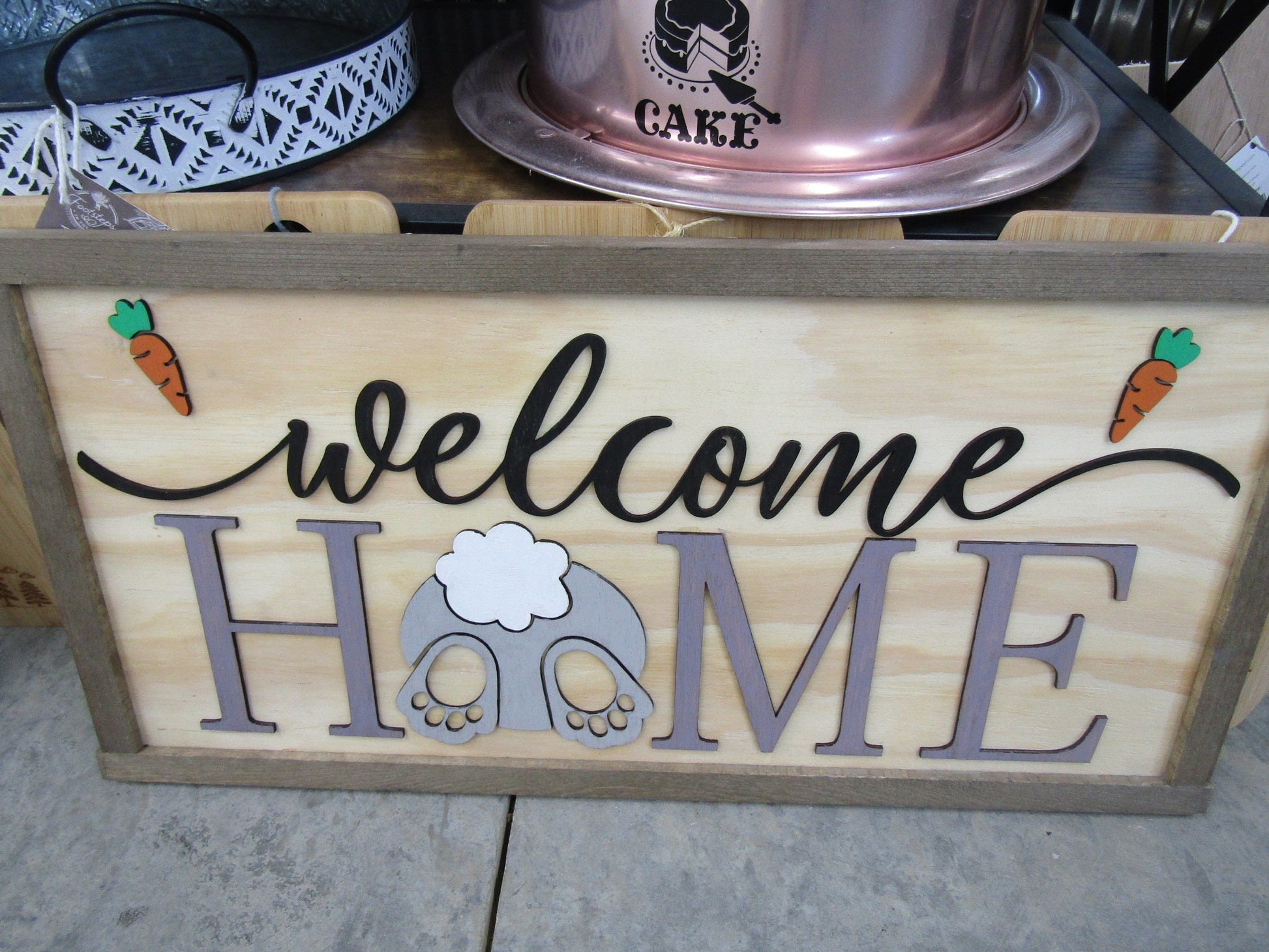 Easter Spring Welcome Home Bunny Butt Rabbit Feet Carrots Cute Decor Welcome Sign Greeting Farm Furry Friend Handmade 3D Wood Sign