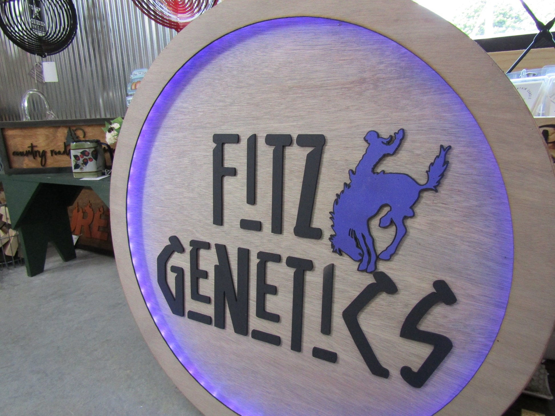 Custom Wood Lit Commercial Business Sign Cattle Genetics Livestock Horse Cowboy Logo LED Entrance Light Remote Electric Light Up Wood Wooden