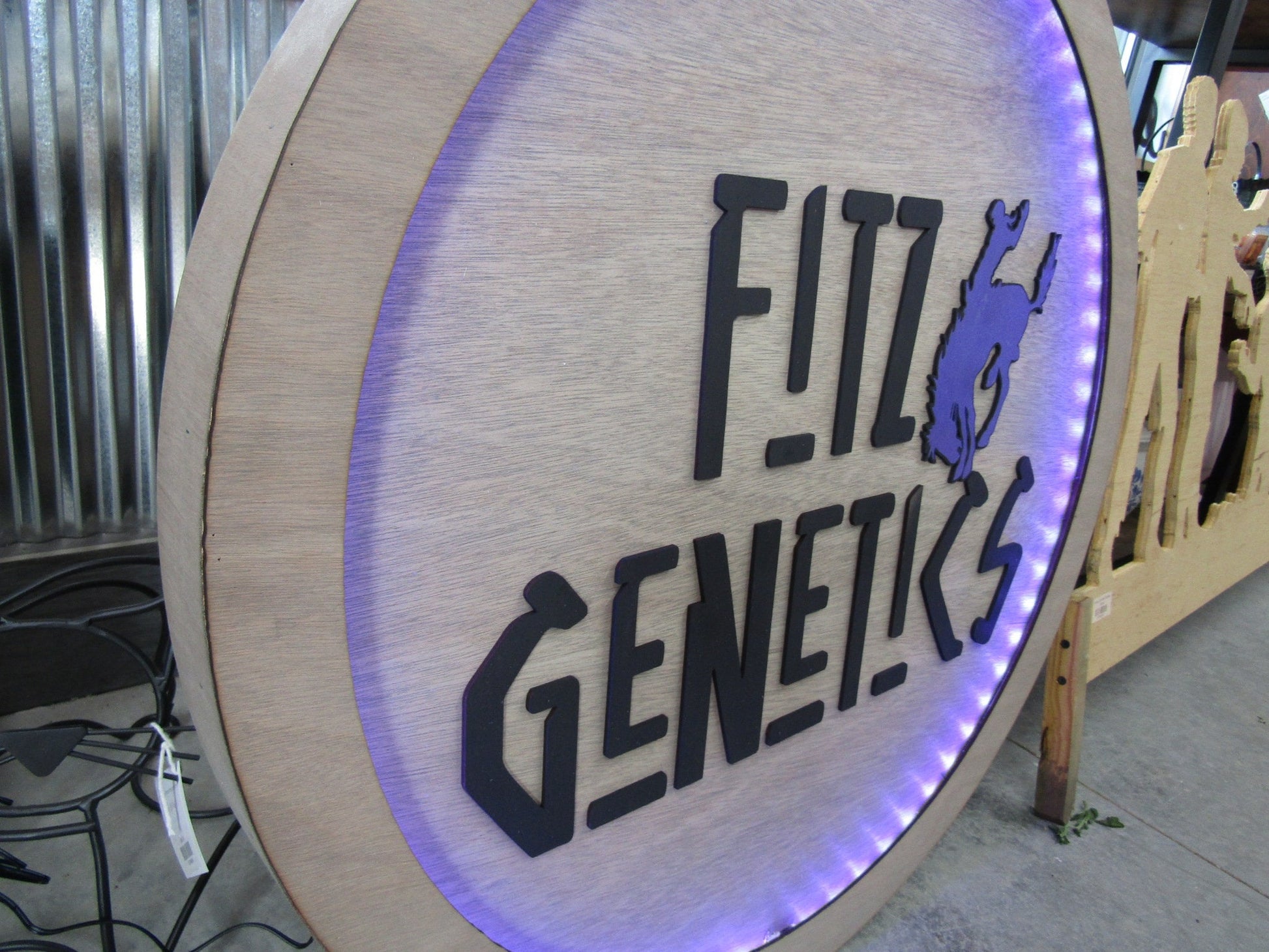 Custom Wood Lit Commercial Business Sign Cattle Genetics Livestock Horse Cowboy Logo LED Entrance Light Remote Electric Light Up Wood Wooden