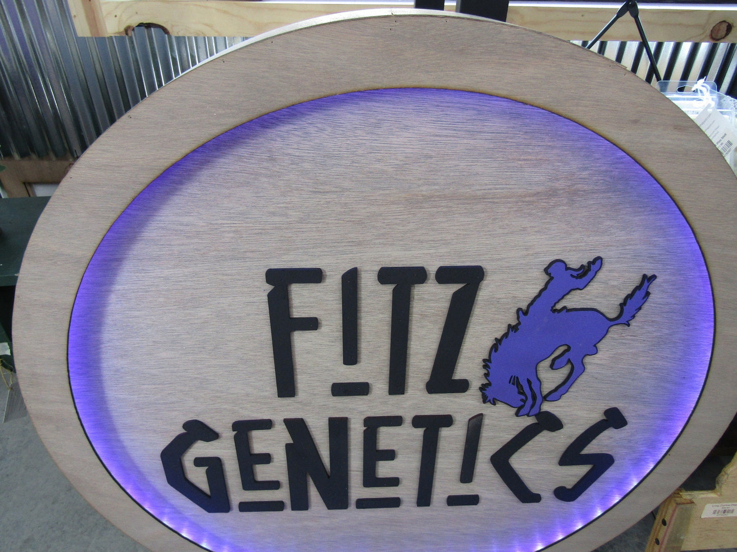 Custom Wood Lit Commercial Business Sign Cattle Genetics Livestock Horse Cowboy Logo LED Entrance Light Remote Electric Light Up Wood Wooden