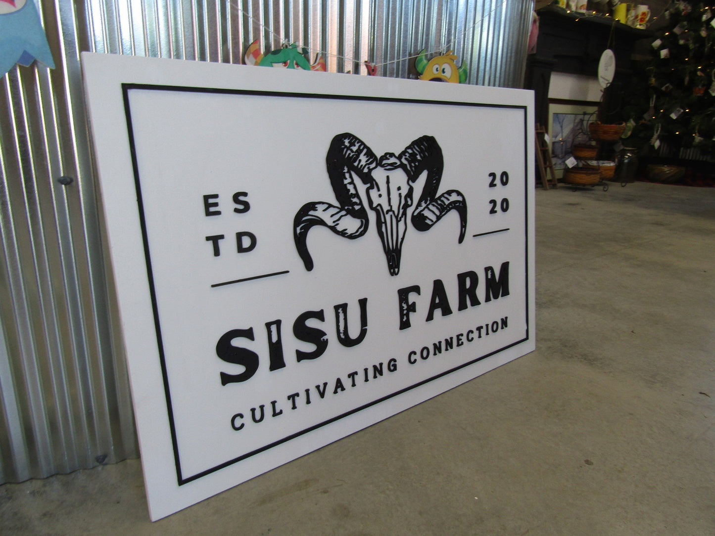 Custom Wooden Sign Ram Farm Sign Commerical Signage Your Logo Skull Western Handmade Business Sign 3D Livestock Rectangle Laser Cut Raised