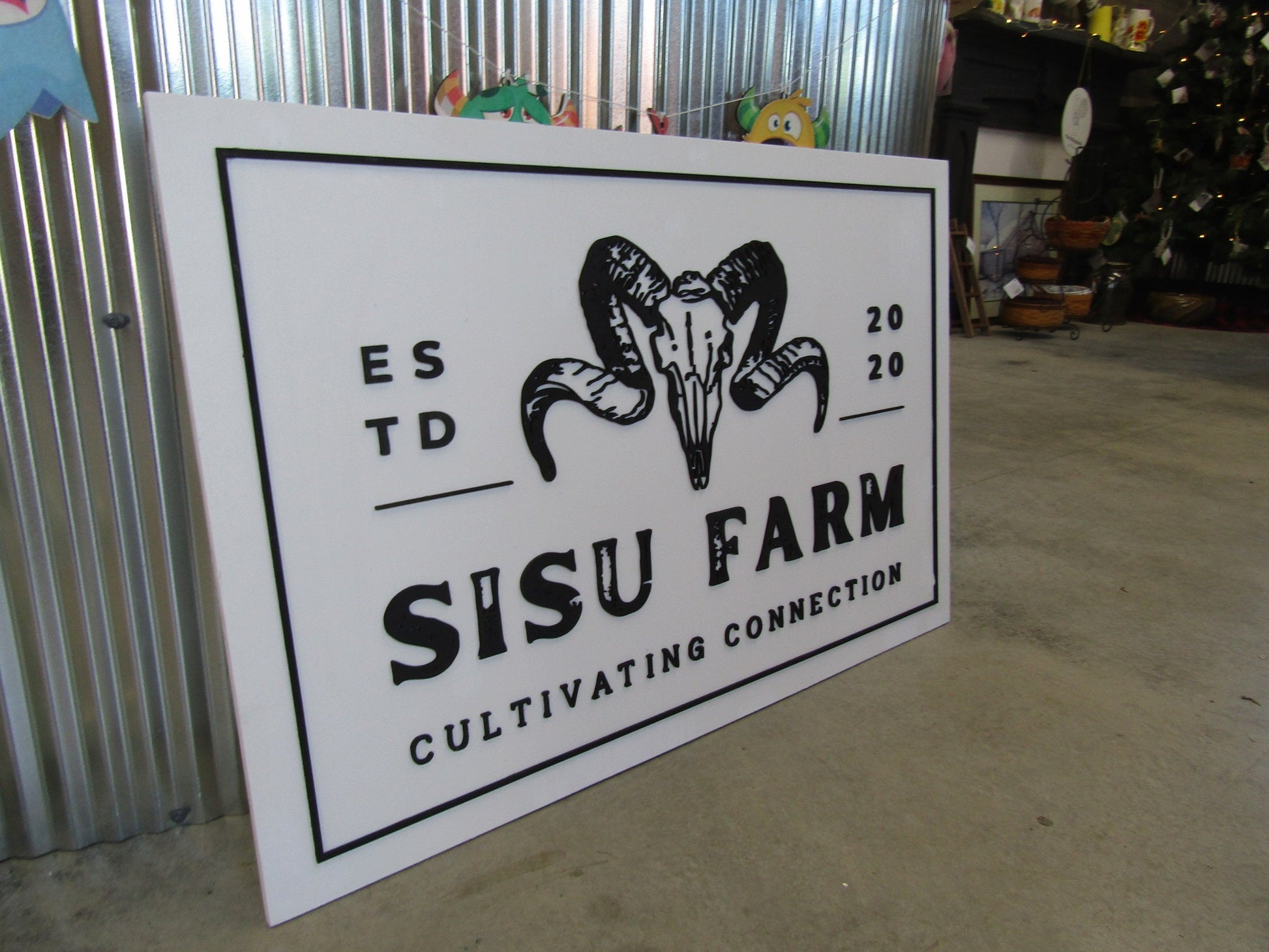 Custom Wooden Sign Ram Farm Sign Commerical Signage Your Logo Skull Western Handmade Business Sign 3D Livestock Rectangle Laser Cut Raised