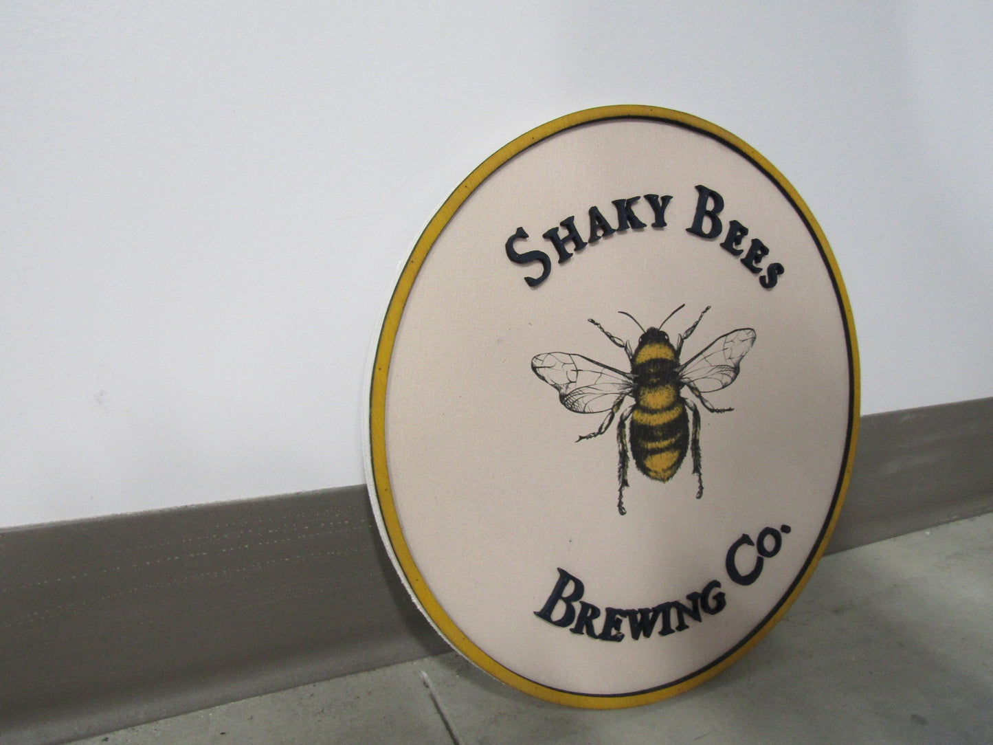 Custom Sign Round Brewing Co Business Commerical Signage Bumble Bee Beer Eatery Store Front Entrance Made to Order Logo Wooden Handmade