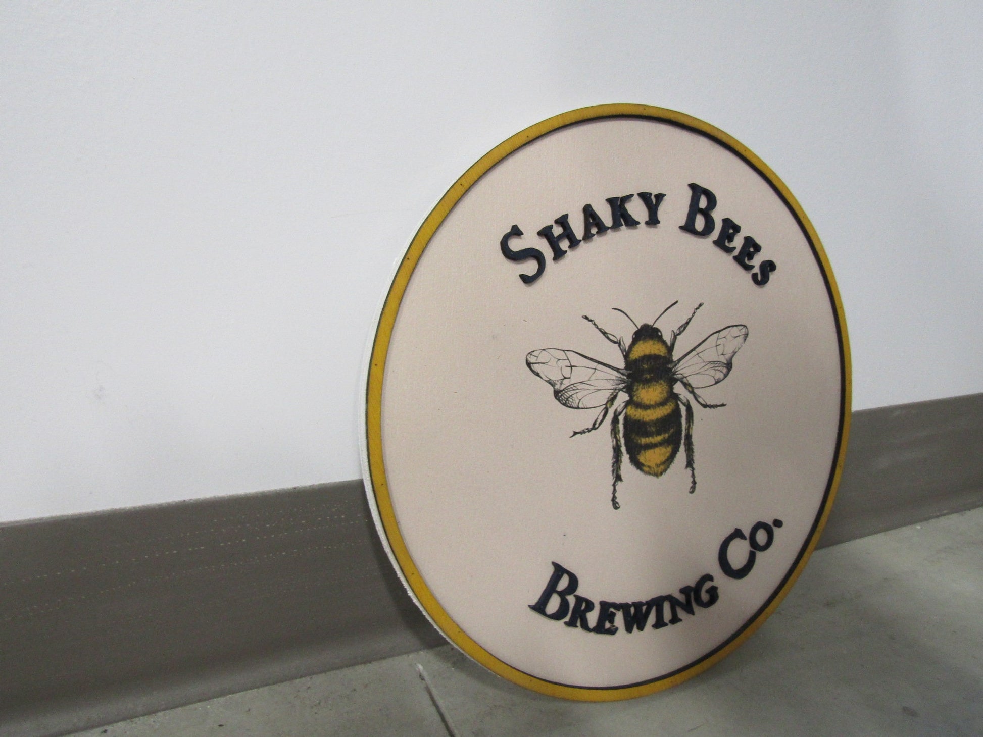 Custom Sign Round Brewing Co Business Commerical Signage Bumble Bee Beer Eatery Store Front Entrance Made to Order Logo Wooden Handmade