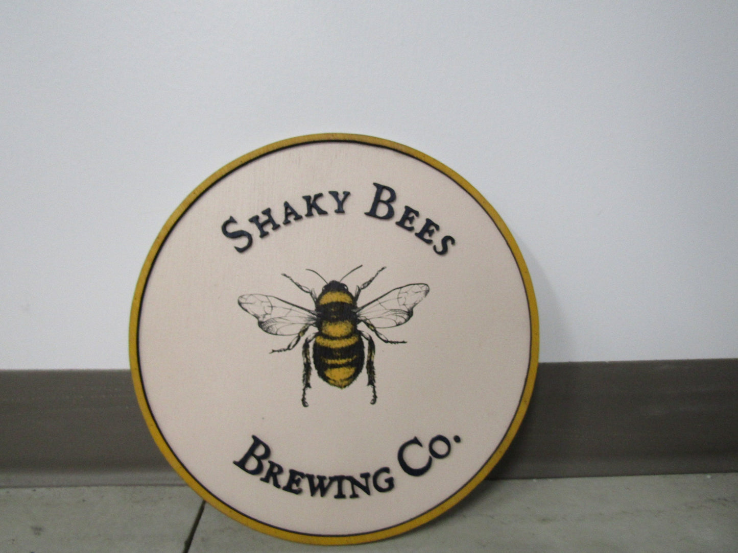 Custom Sign Round Brewing Co Business Commerical Signage Bumble Bee Beer Eatery Store Front Entrance Made to Order Logo Wooden Handmade