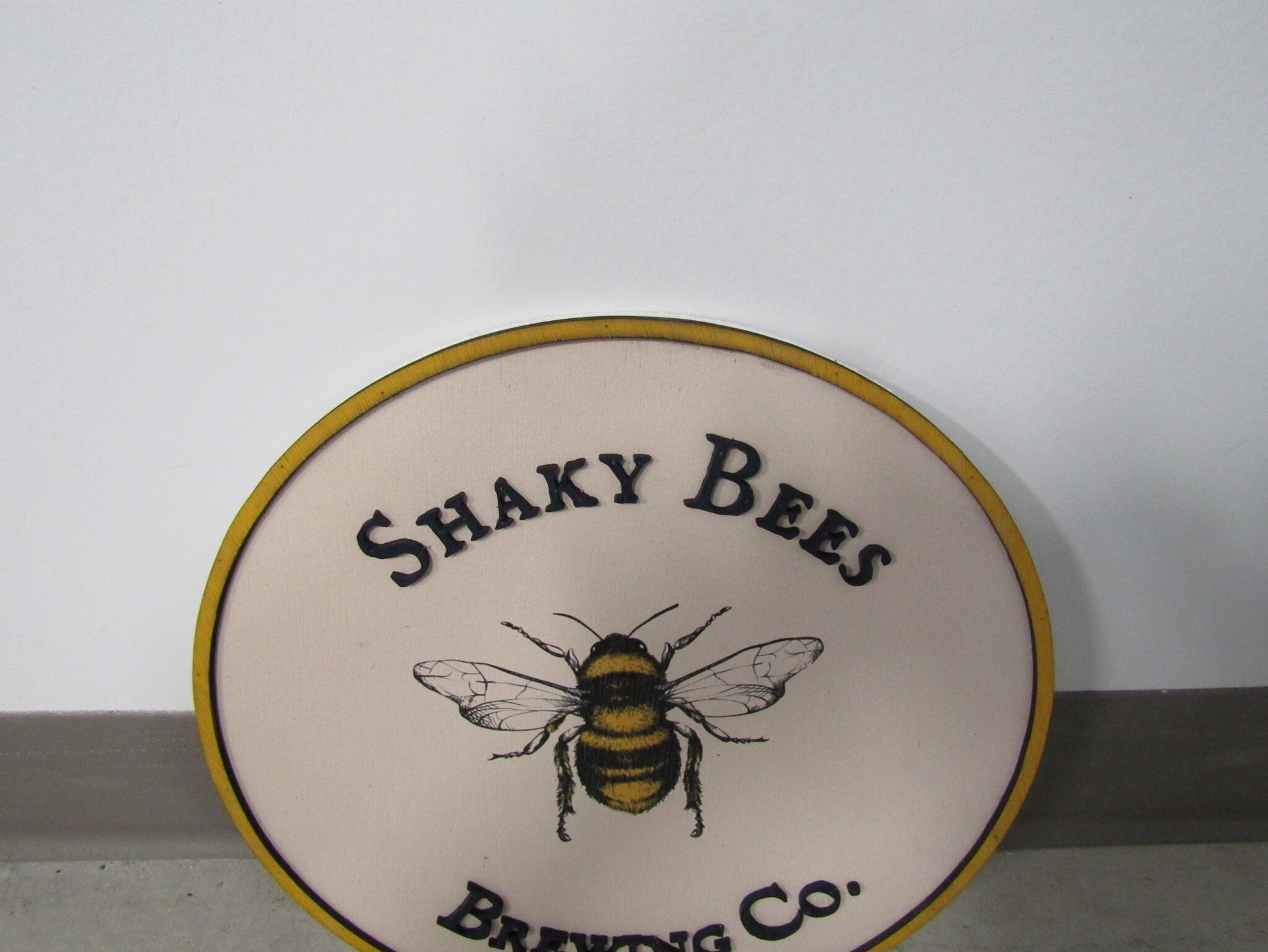 Custom Sign Round Brewing Co Business Commerical Signage Bumble Bee Beer Eatery Store Front Entrance Made to Order Logo Wooden Handmade