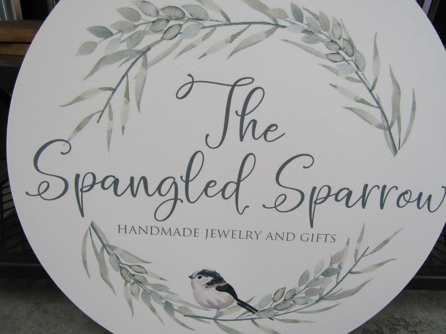 Small Business Jewelry Store Sparrow Logo Your Logo Wreath Frame Round Hanging Sign Booth Custom Personalized Wall Art Color Wood Print