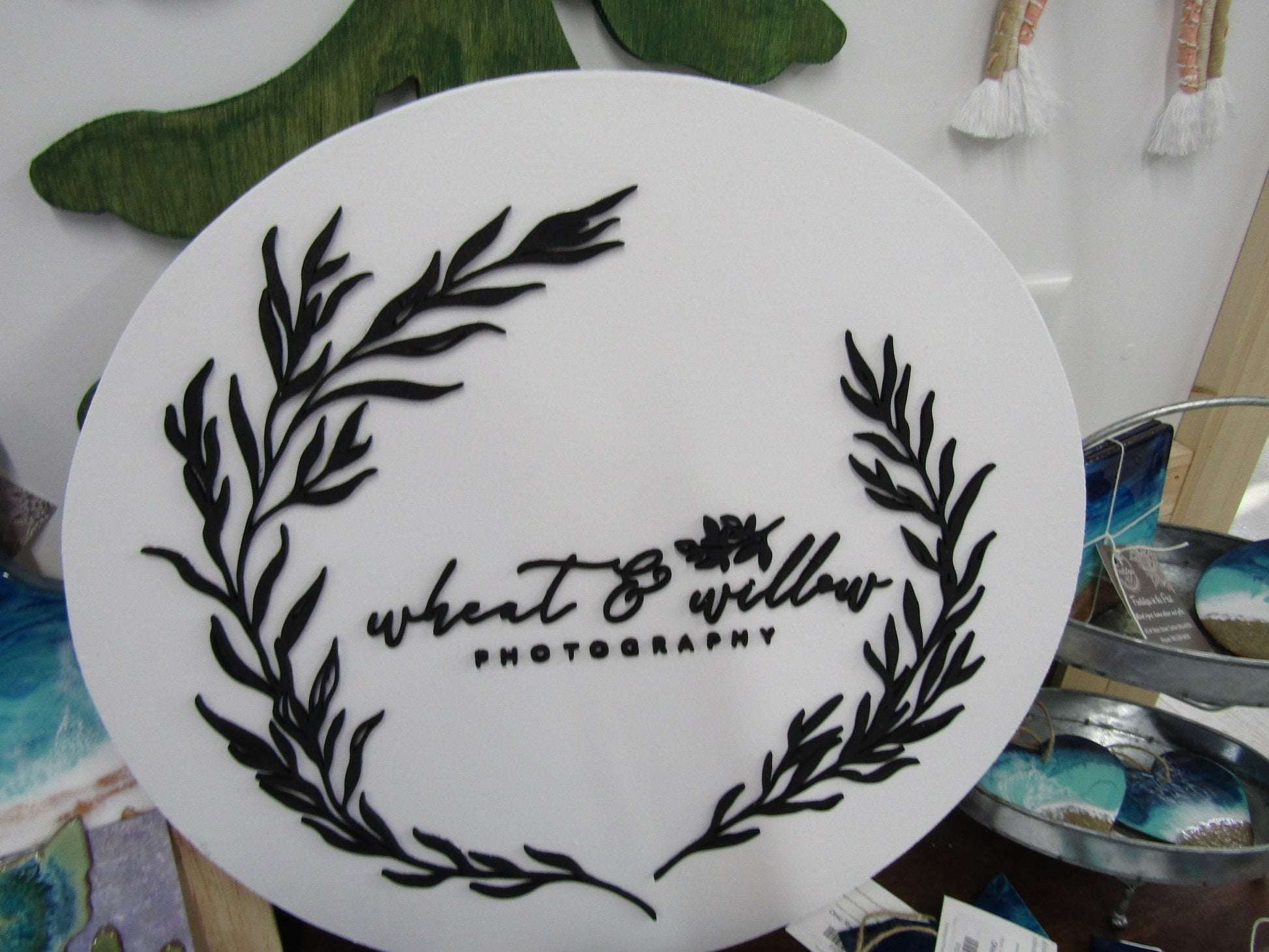 Custom Wood Sign Round Business Commerical Signage Photography Made to Order Wheat Store Front Small Shop Logo Willow Circle Wooden Handmade