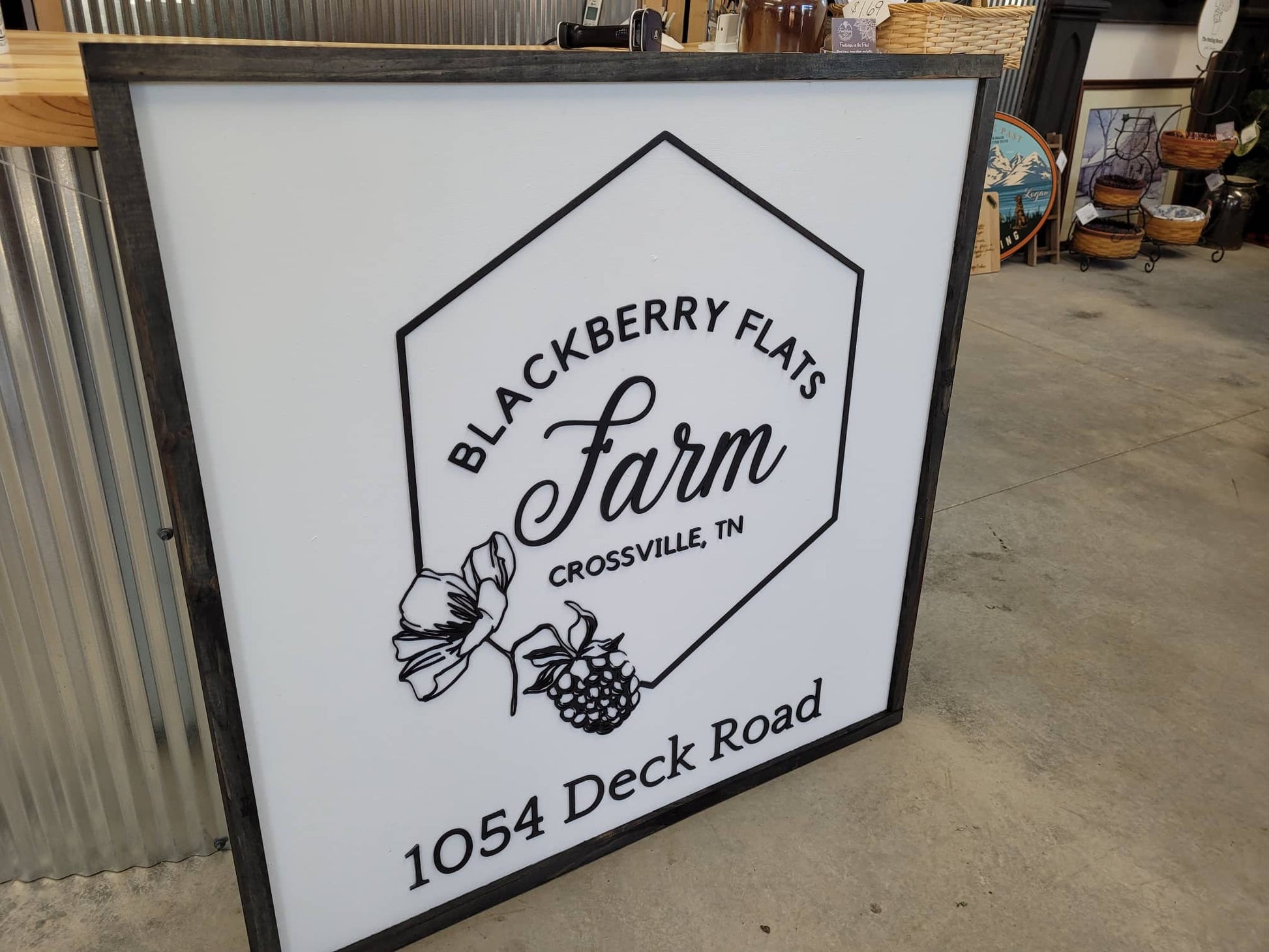 Large Custom Square Signage Farm Company Name Blackberry Logo Minimalist Oversized Rustic Business Logo Wood Laser 3D Personalized Sign