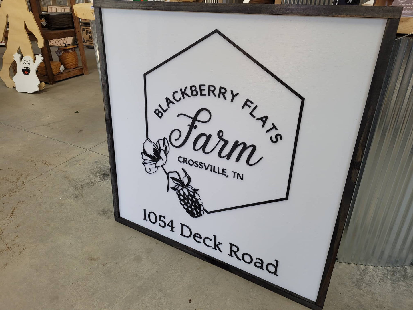 Large Custom Square Signage Farm Company Name Blackberry Logo Minimalist Oversized Rustic Business Logo Wood Laser 3D Personalized Sign