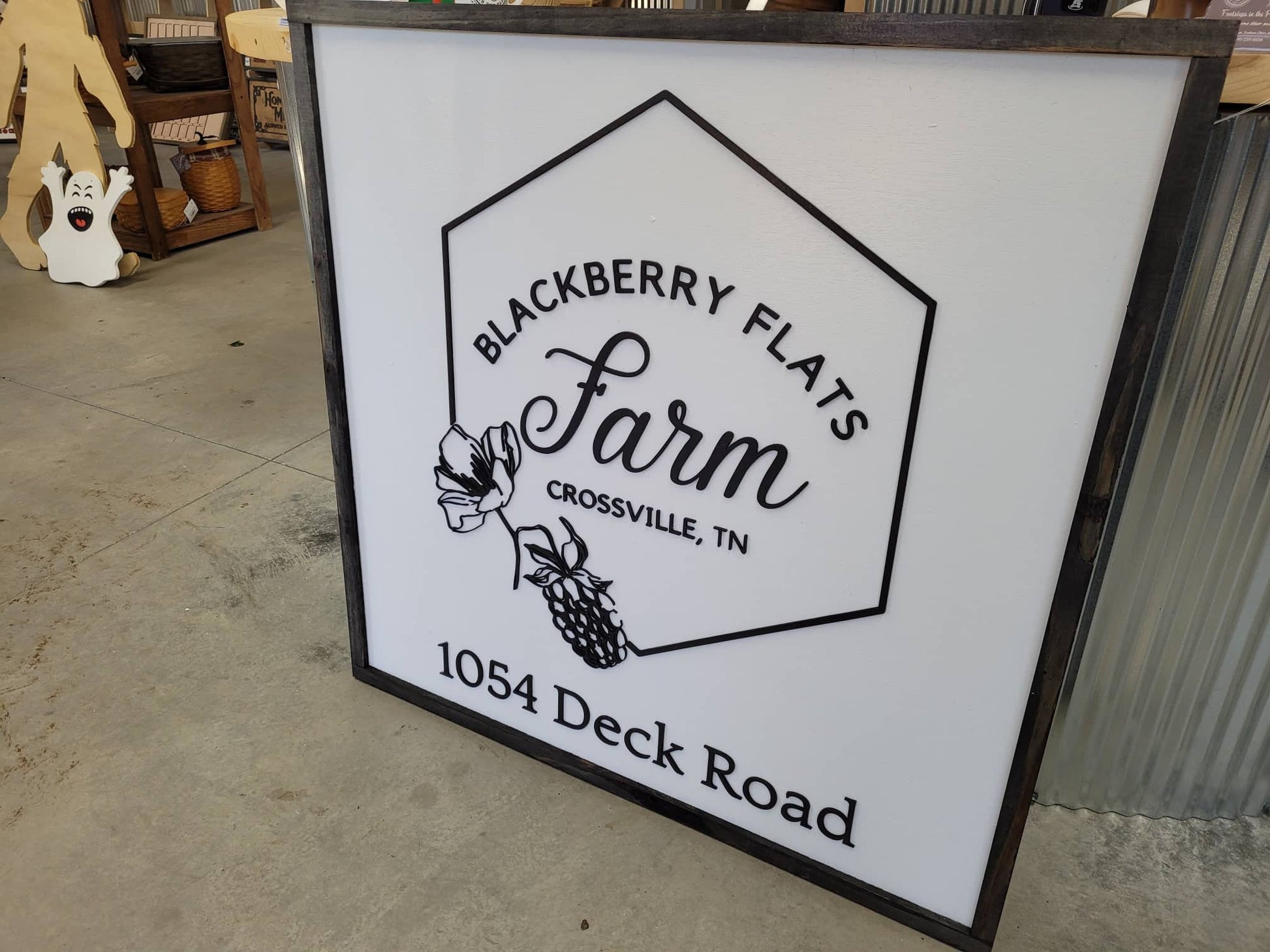 Large Custom Square Signage Farm Company Name Blackberry Logo Minimalist Oversized Rustic Business Logo Wood Laser 3D Personalized Sign