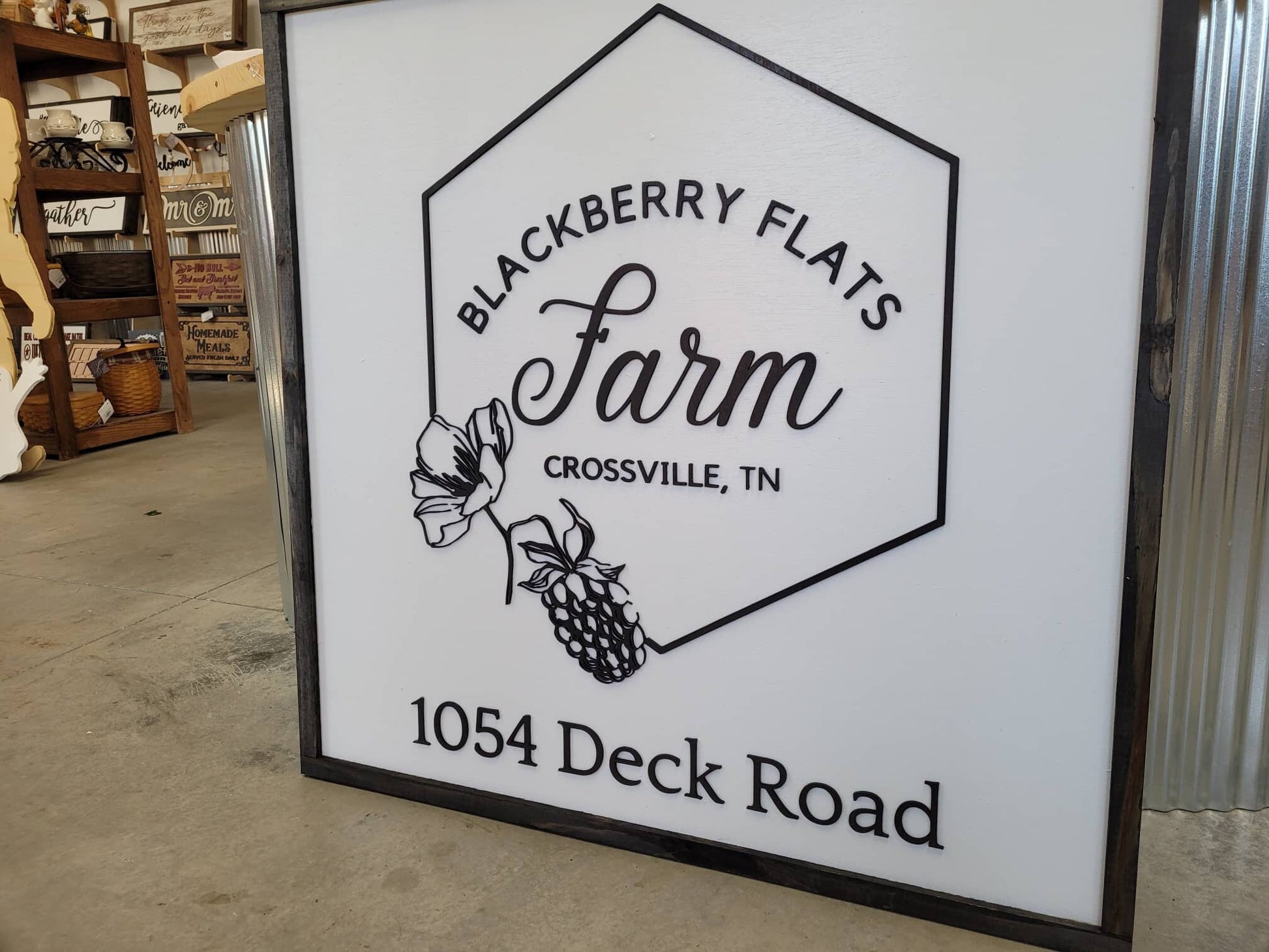 Large Custom Square Signage Farm Company Name Blackberry Logo Minimalist Oversized Rustic Business Logo Wood Laser 3D Personalized Sign