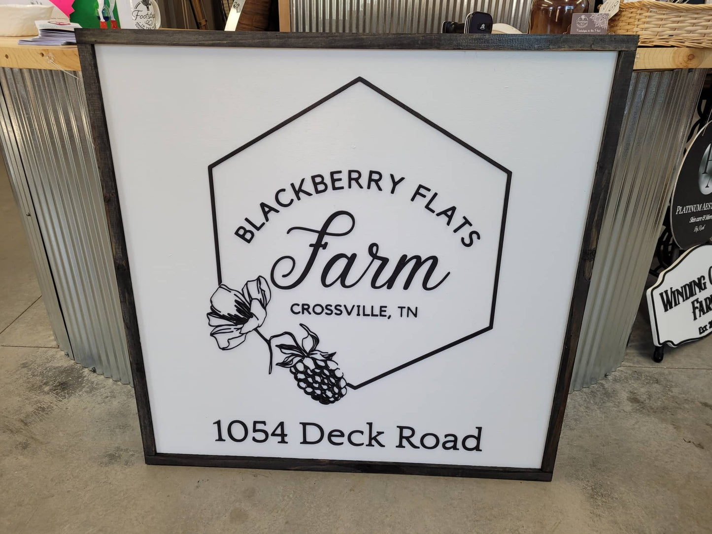 Large Custom Square Signage Farm Company Name Blackberry Logo Minimalist Oversized Rustic Business Logo Wood Laser 3D Personalized Sign