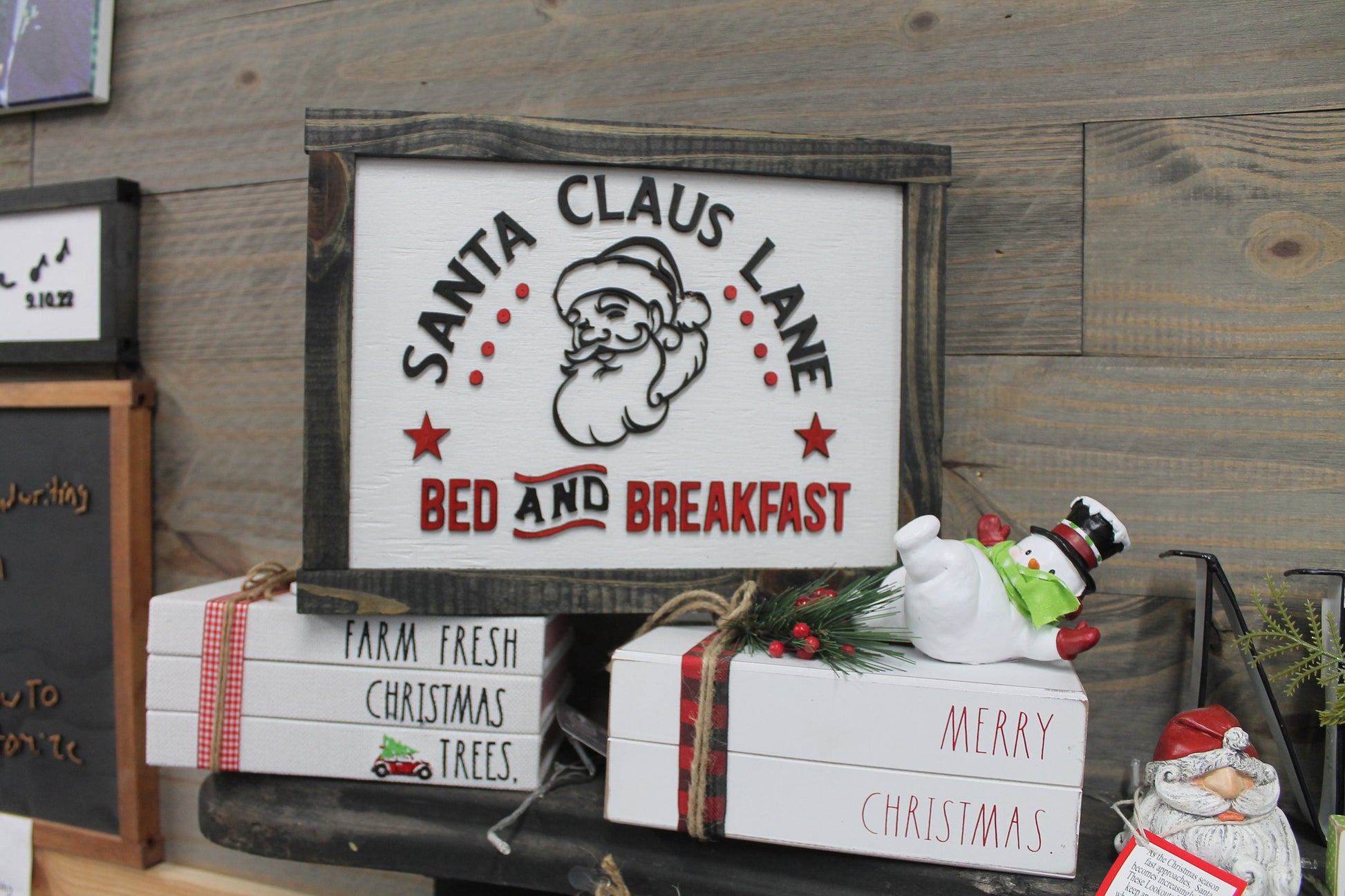 Santa Claus Lane Bed and Breakfast Cute Handmade Christmas Decor Handmade Kris Kringle Old Fashioned Style Home Decor Wooden Wall Hanging