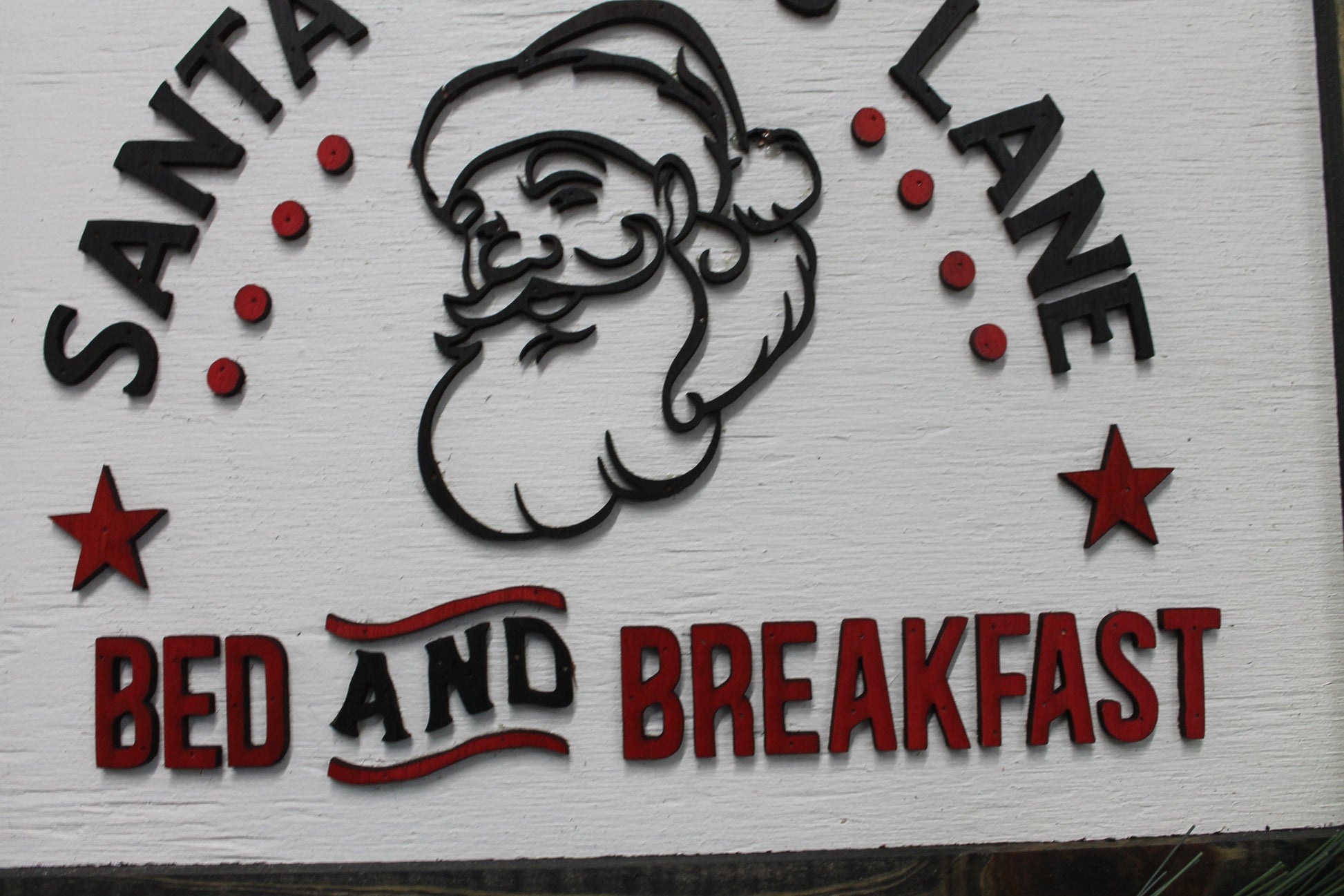 Santa Claus Lane Bed and Breakfast Cute Handmade Christmas Decor Handmade Kris Kringle Old Fashioned Style Home Decor Wooden Wall Hanging