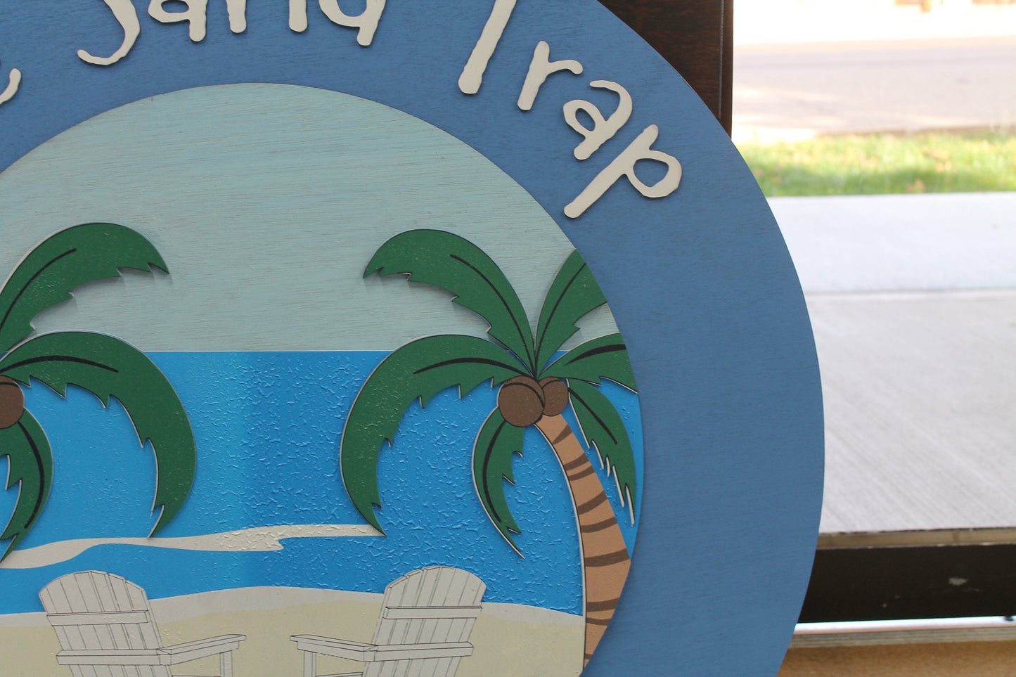 Address Sign Beach House Sand Trap Palm Trees Ocean BNB Rental Property Sign Vacation House 3D Printed Color Sign Wooden Sign Handmade