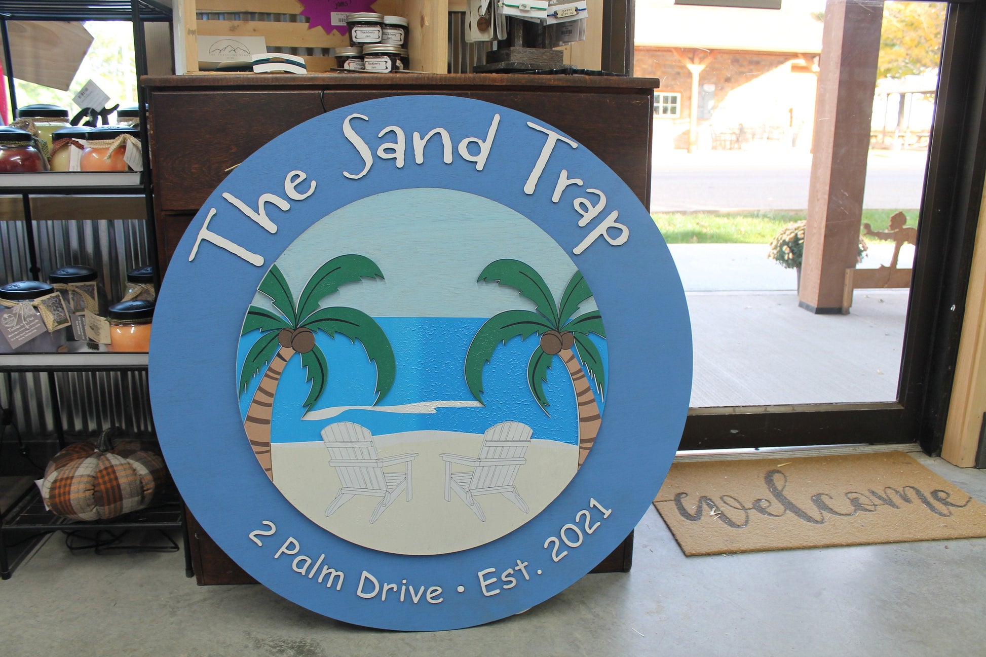 Address Sign Beach House Sand Trap Palm Trees Ocean BNB Rental Property Sign Vacation House 3D Printed Color Sign Wooden Sign Handmade