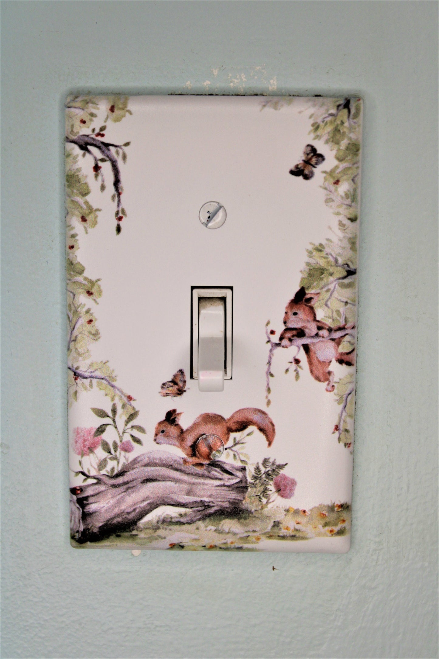squirrel playing in tree custom printed painted Light switch cover plate for nursery