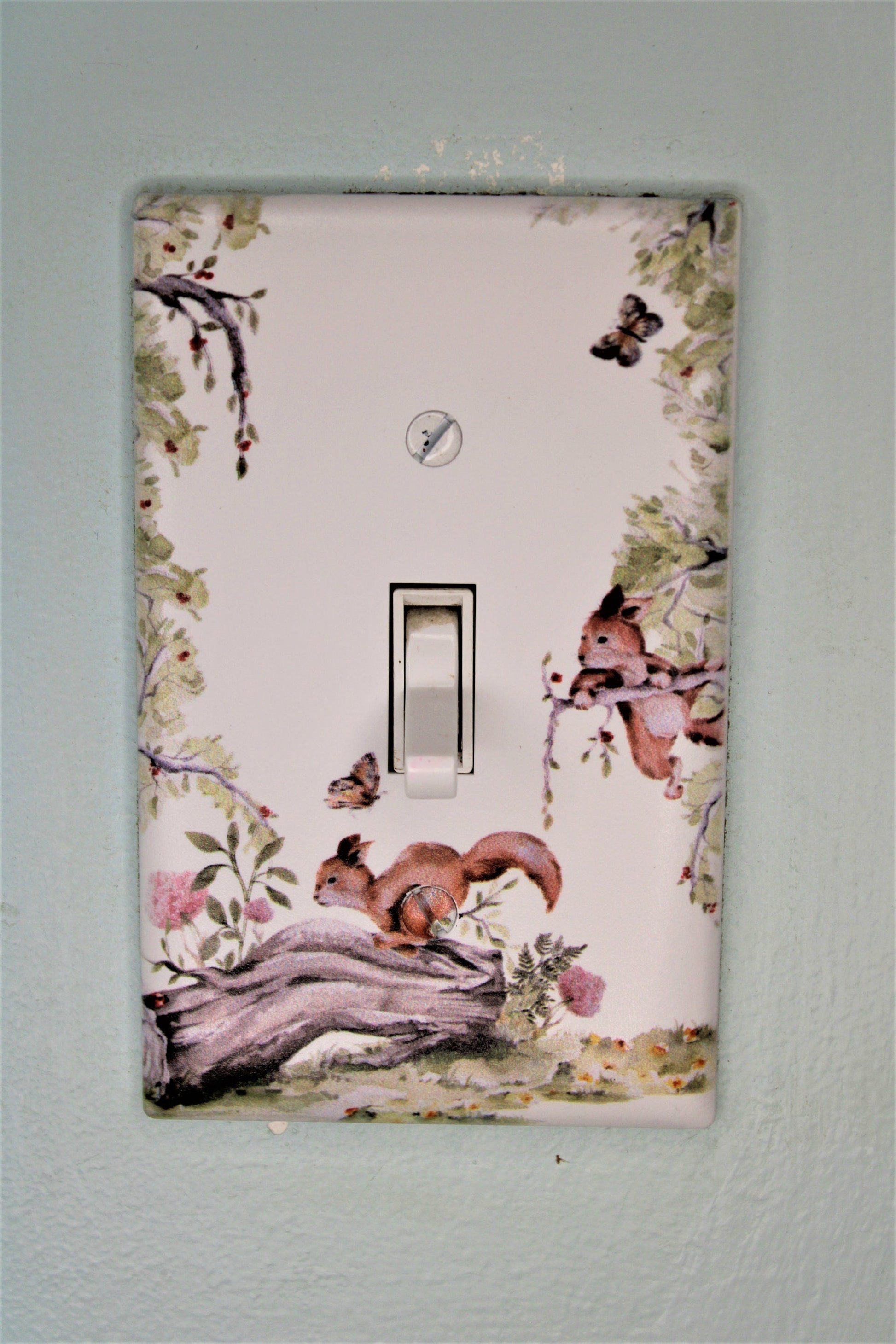 squirrel playing in tree custom printed painted Light switch cover plate for nursery