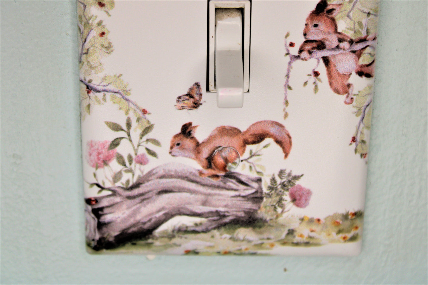 squirrel playing in tree custom printed painted Light switch cover plate for nursery