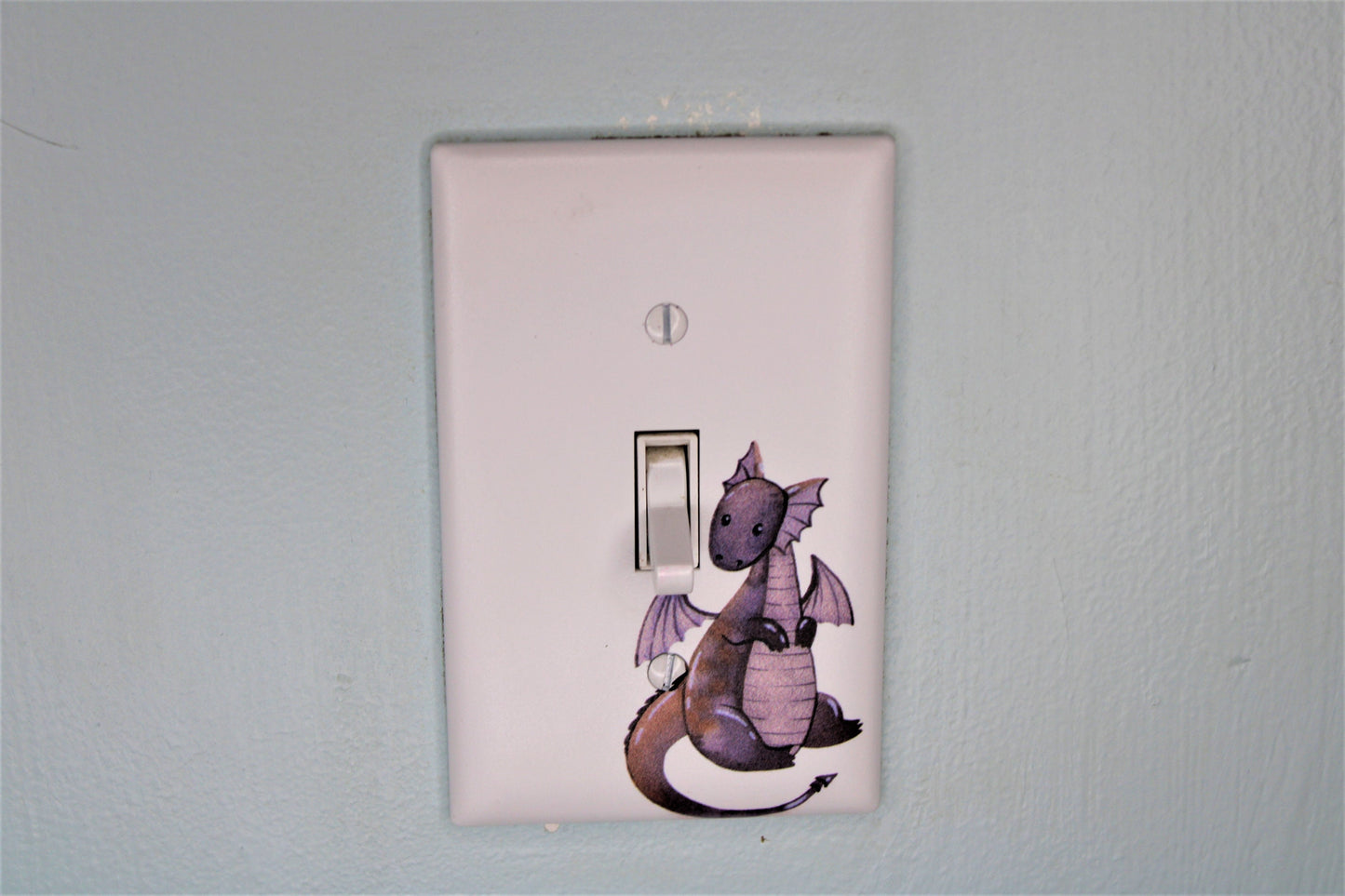purple dragon cartoon prince princess room decor unique custom printed in color light switch plate cover durable fairy tale theme