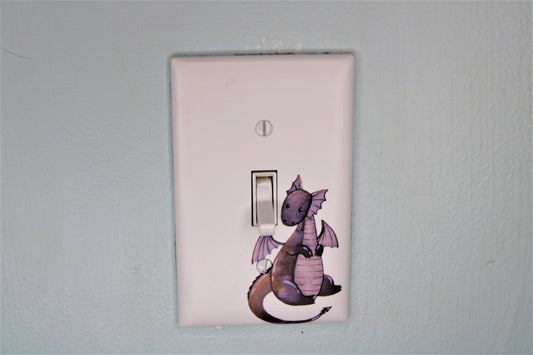 purple dragon cartoon prince princess room decor unique custom printed in color light switch plate cover durable fairy tale theme