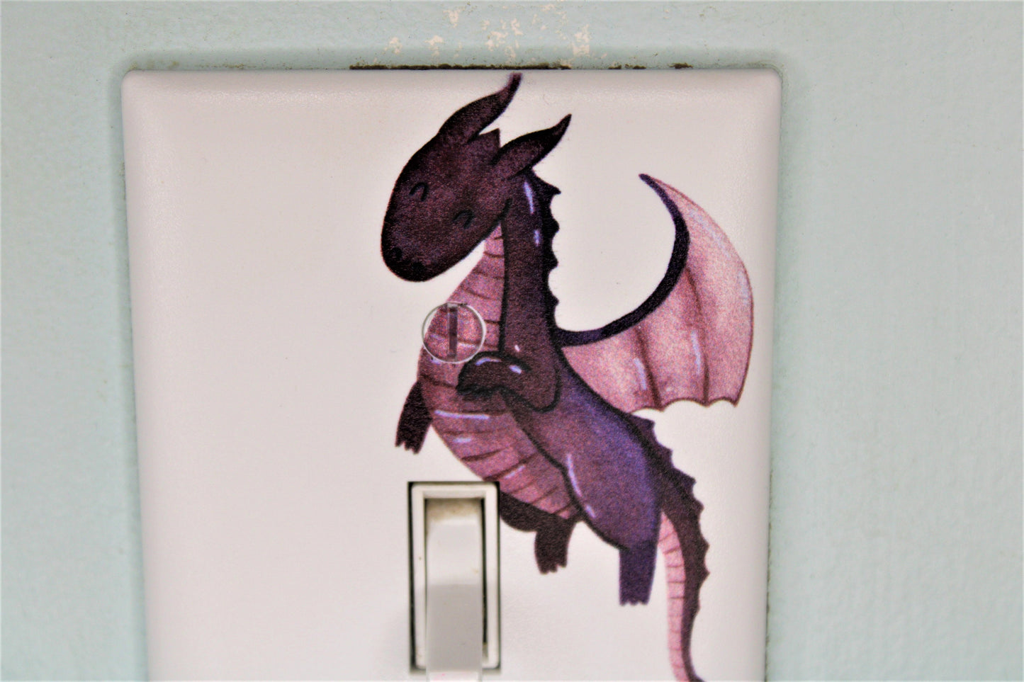 flying cute purple dragon cartoon prince princess room decor unique custom printed in color light switch plate cover durable fairytale theme