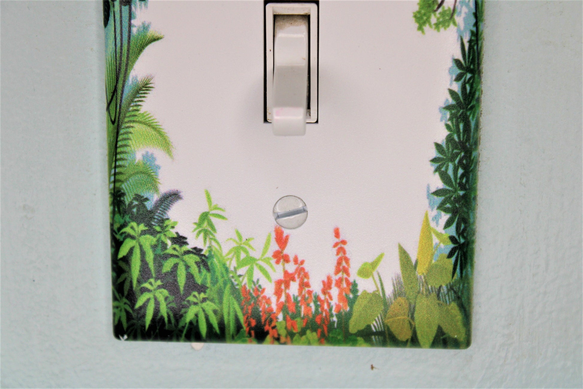 jungle tree forest woods plants light switch plate cover printed durable green decor unique custom piece