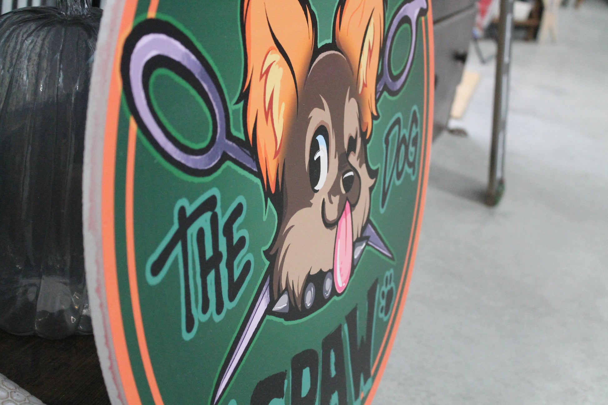 Dog Spa Business Sign Custom Printed Your Logo Puppy Paw Groomer Winking Cartoon Full Color Light Weight Door Hanger Store Front Signage
