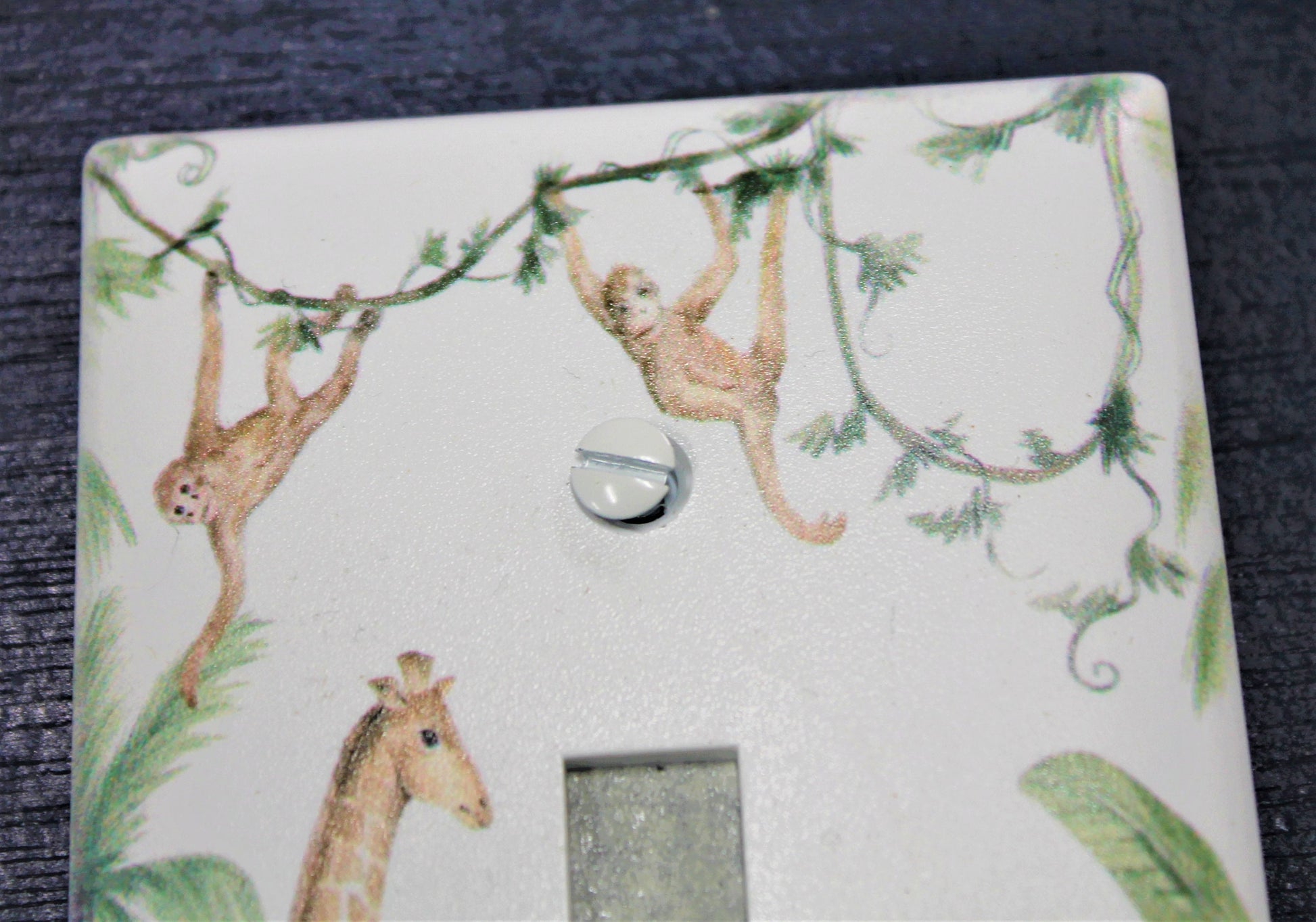 jungle elephant giraffe monkey wild decor nursery tree light switch plate cover printed durable green decor unique custom piece