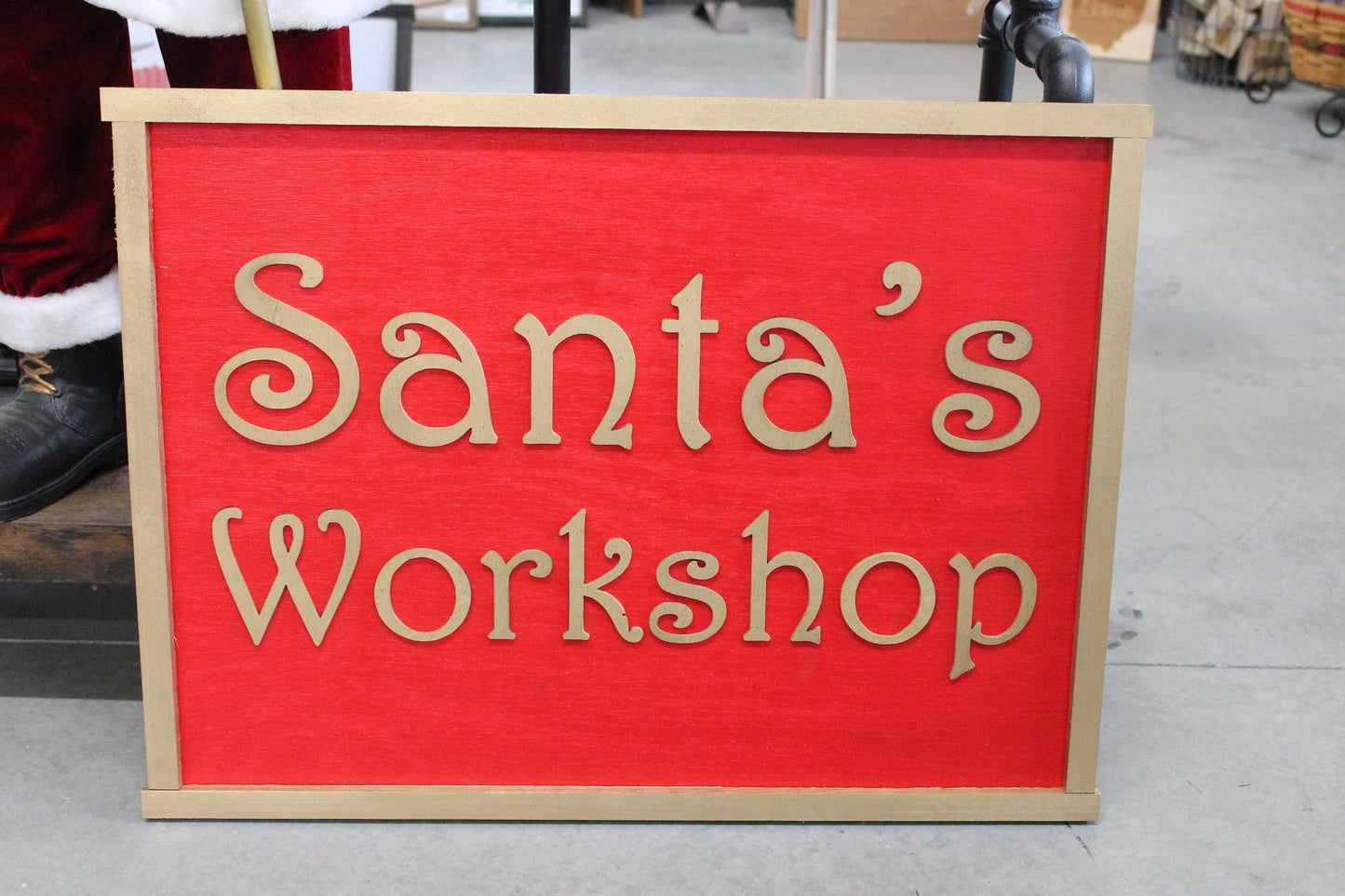 Santas Workshop Rectangle Raised Wooden 3D Sign Christmas Sign Seasonal Red Handmade Novelty Decor