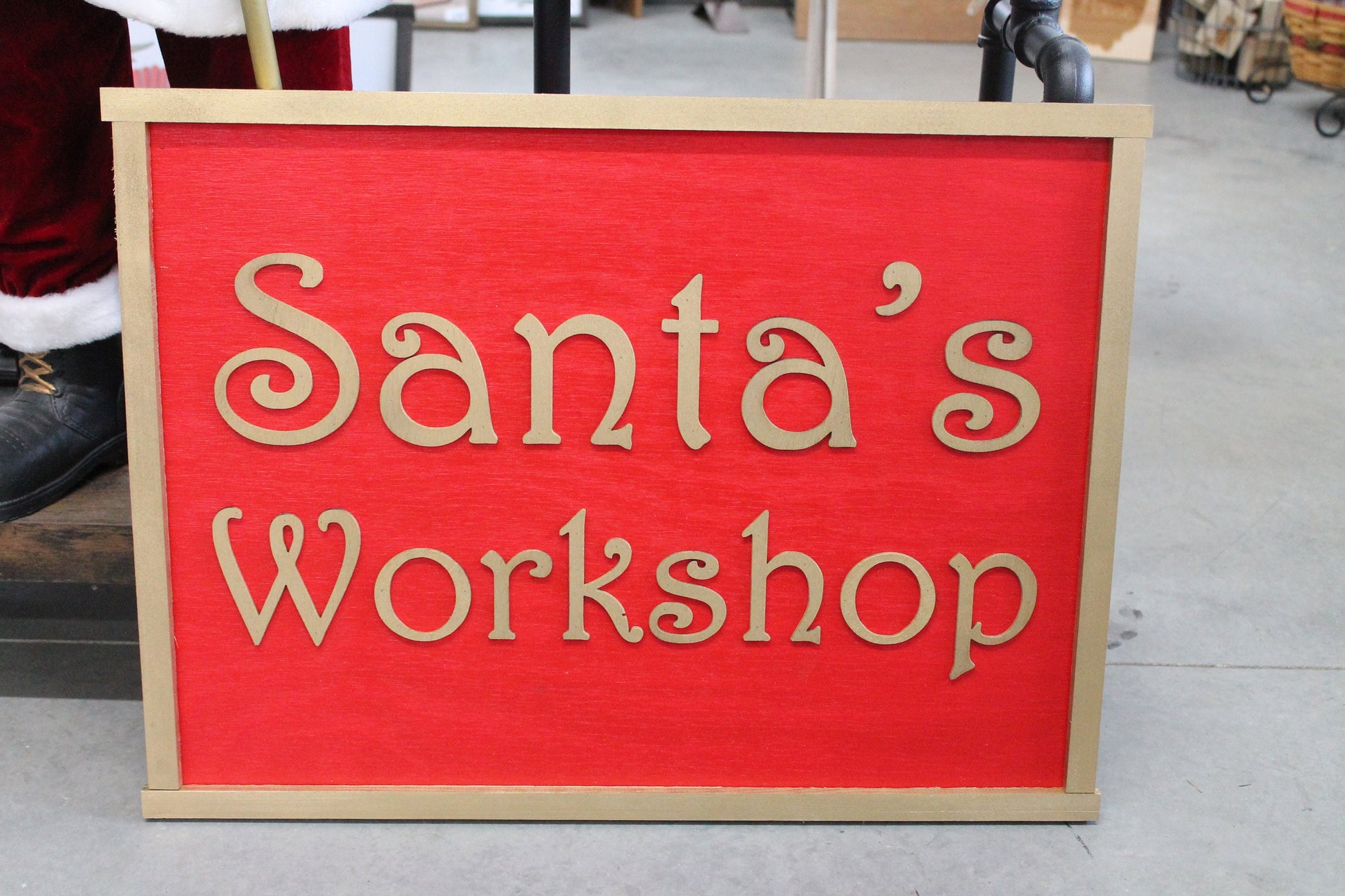 Santas Workshop Rectangle Raised Wooden 3D Sign Christmas Sign Seasonal Red Handmade Novelty Decor
