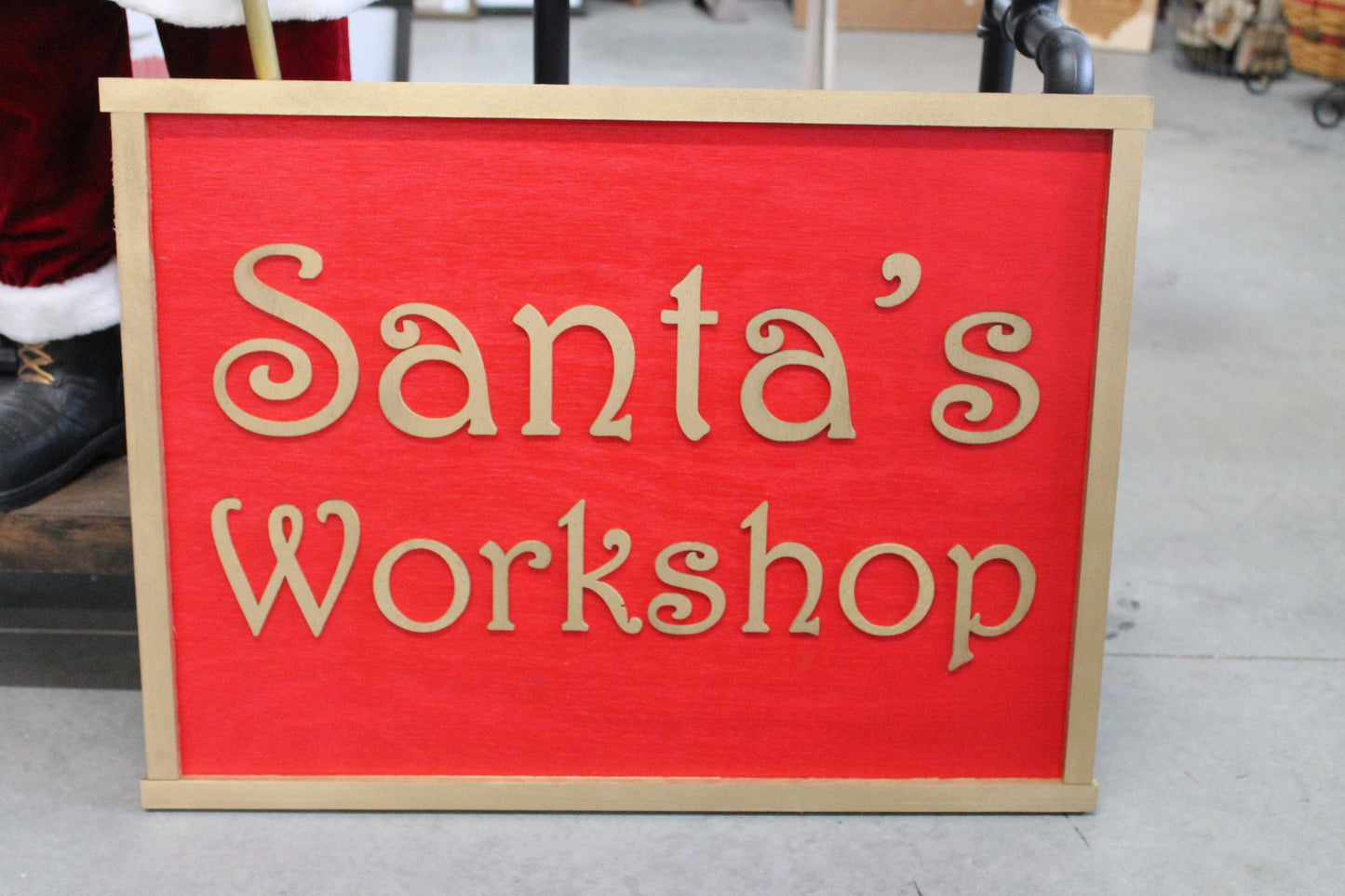Santas Workshop Rectangle Raised Wooden 3D Sign Christmas Sign Seasonal Red Handmade Novelty Decor