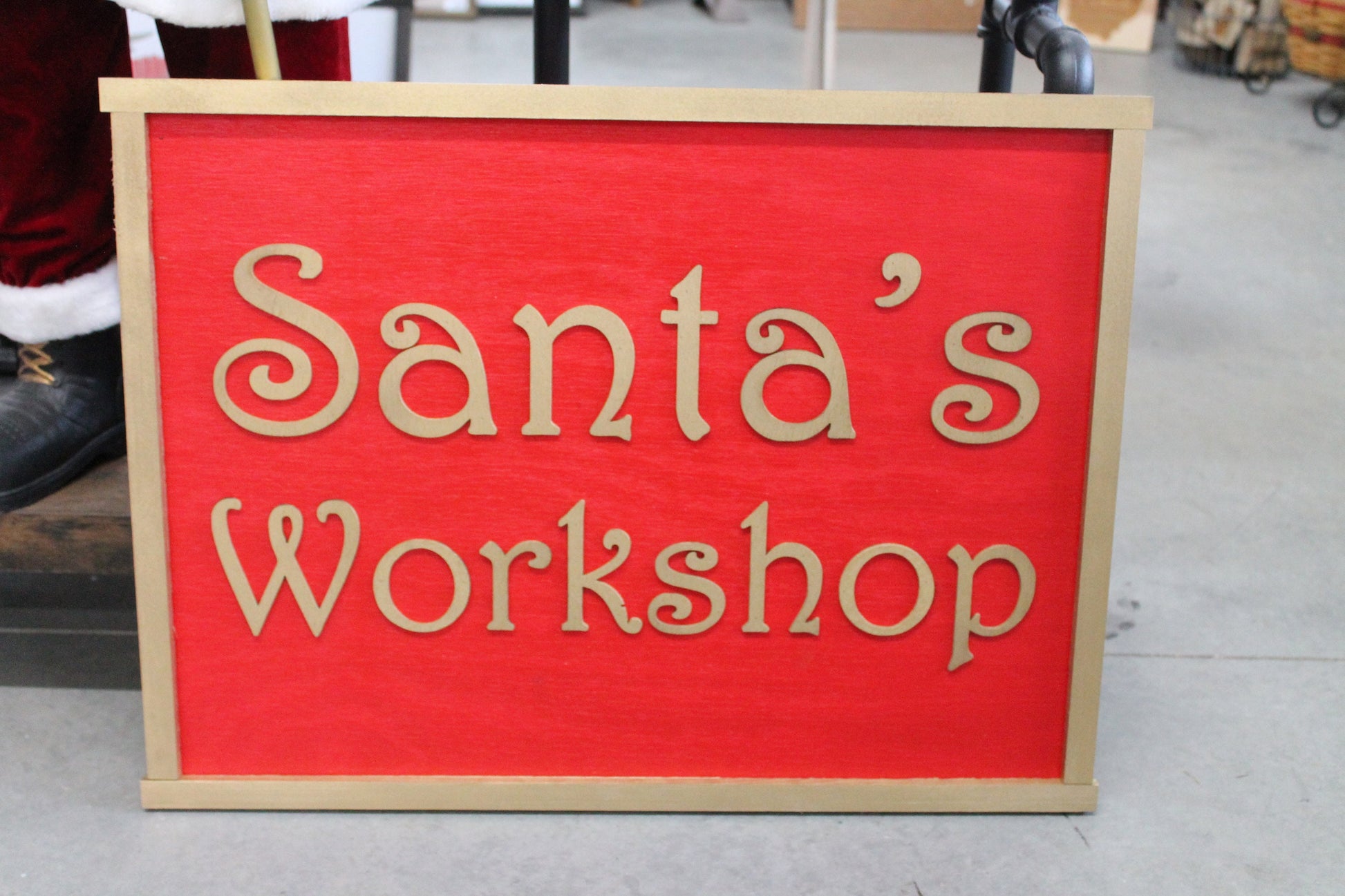 Santas Workshop Rectangle Raised Wooden 3D Sign Christmas Sign Seasonal Red Handmade Novelty Decor